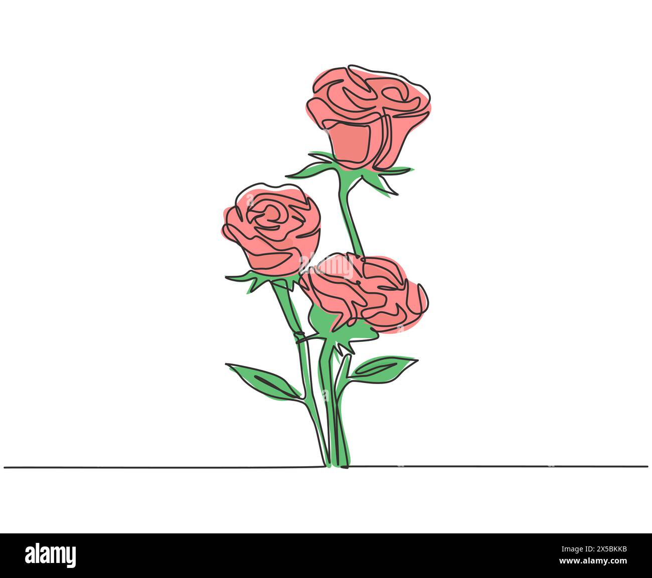 Un dessin simple ligne de belles fleurs de rose fraîches bouquet romantique. Carte de voeux, invitation, logo, bannière, concept d'affiche. Moderne continu l Illustration de Vecteur