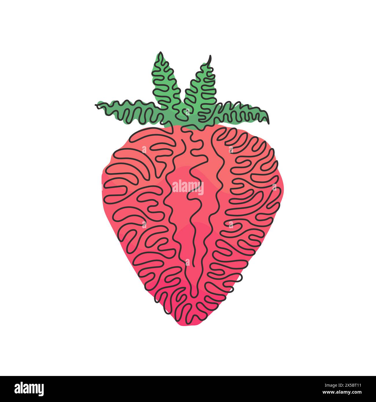 Dessin continu d'une ligne de fraise biologique saine tranchée pour l'identité du logo du verger. Fruitage de baies fraîches pour icône de jardin de fruits. Boucles torsadées. Illustration de Vecteur