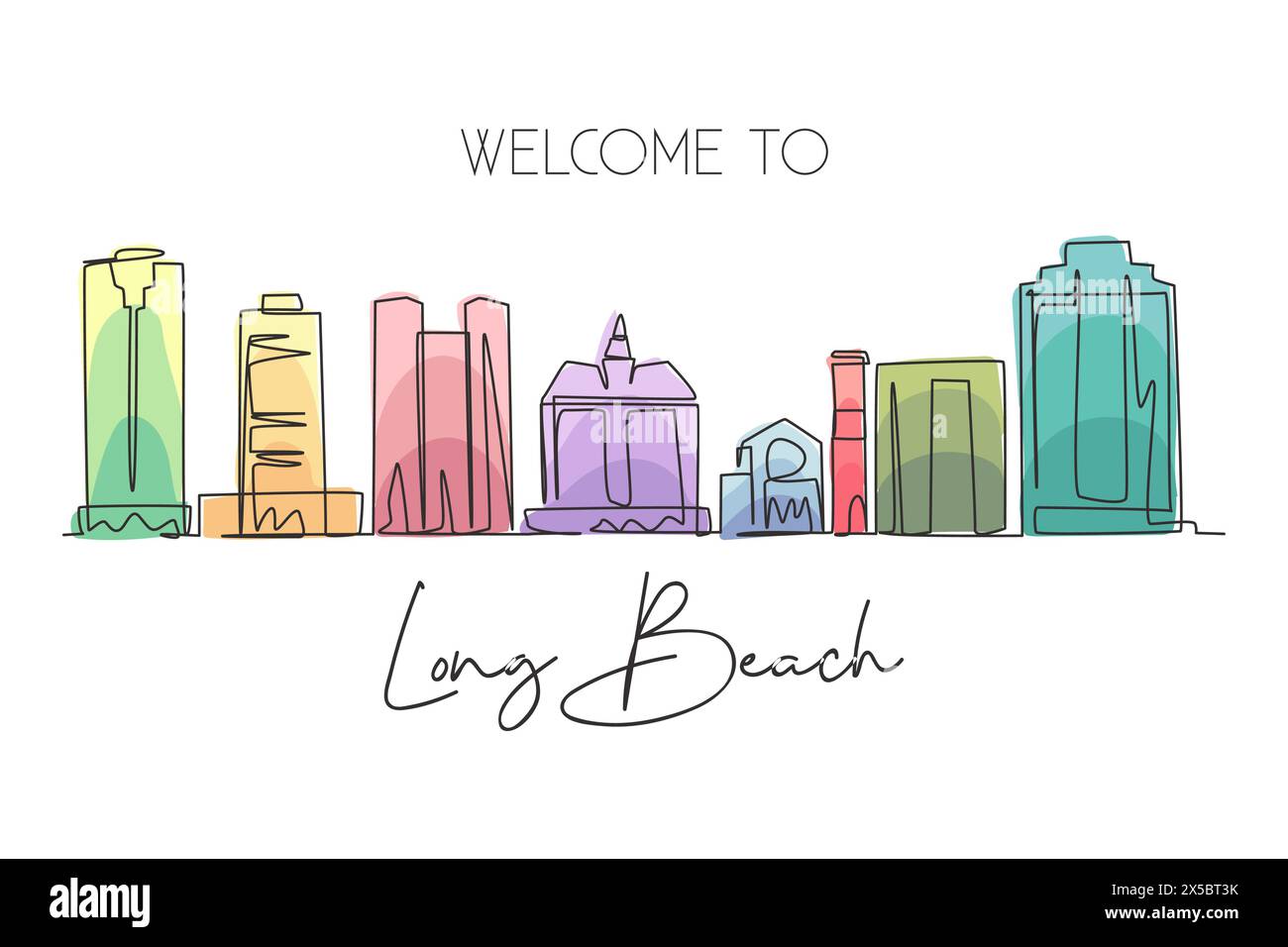Un dessin au trait de la ville de long Beach, Californie. Paysage de ville pour affiche de décoration murale à la maison. Meilleure destination de vacances. Tendance continue Illustration de Vecteur