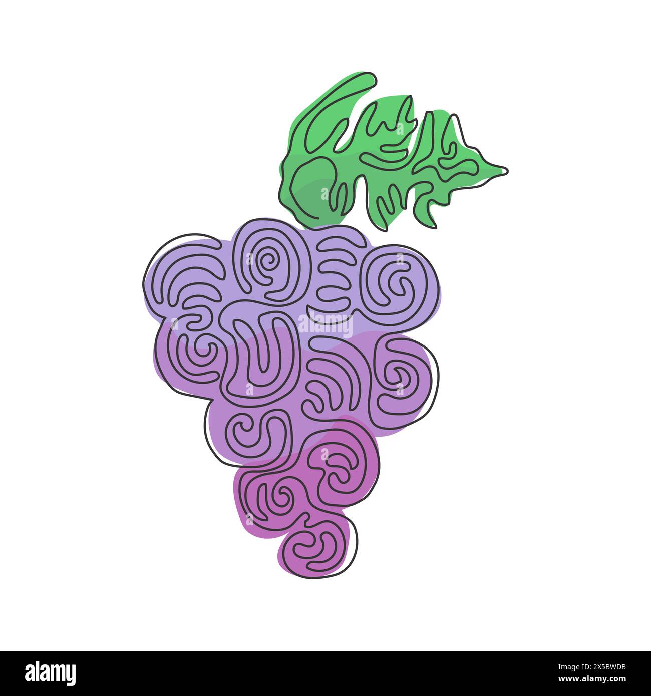 Une ligne continue dessinant des raisins biologiques sains pour le logo du vignoble. Concept de fruitage tropical frais pour icône de jardin de verger de fruits. Boucles torsadées. Illustration de Vecteur