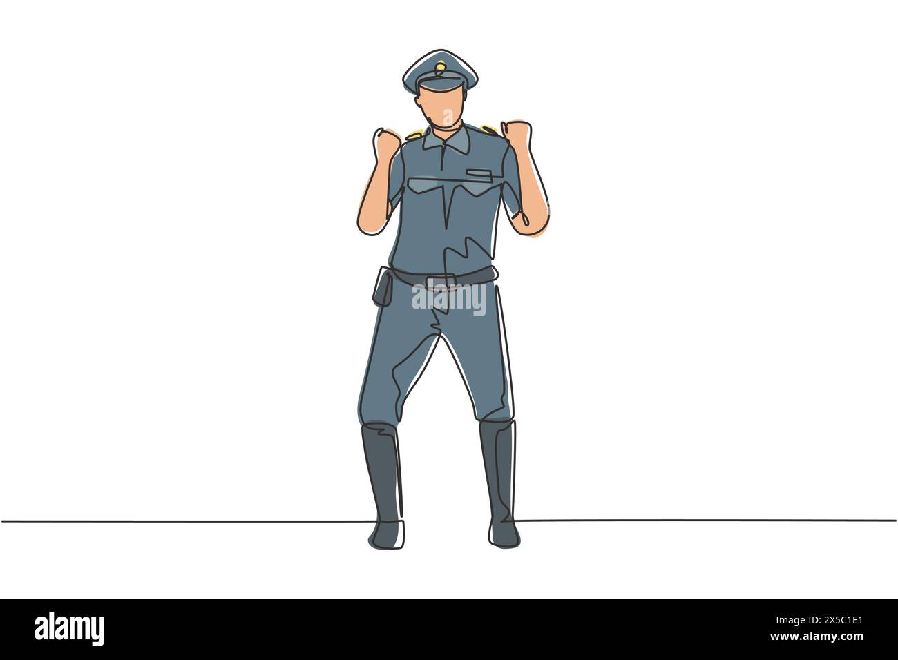 Un seul policier dessinant une ligne debout avec le geste de célébration et les travaux d'uniforme complets contrôlent la circulation des véhicules autoroute. Patrouille de réserve. conti moderne Illustration de Vecteur