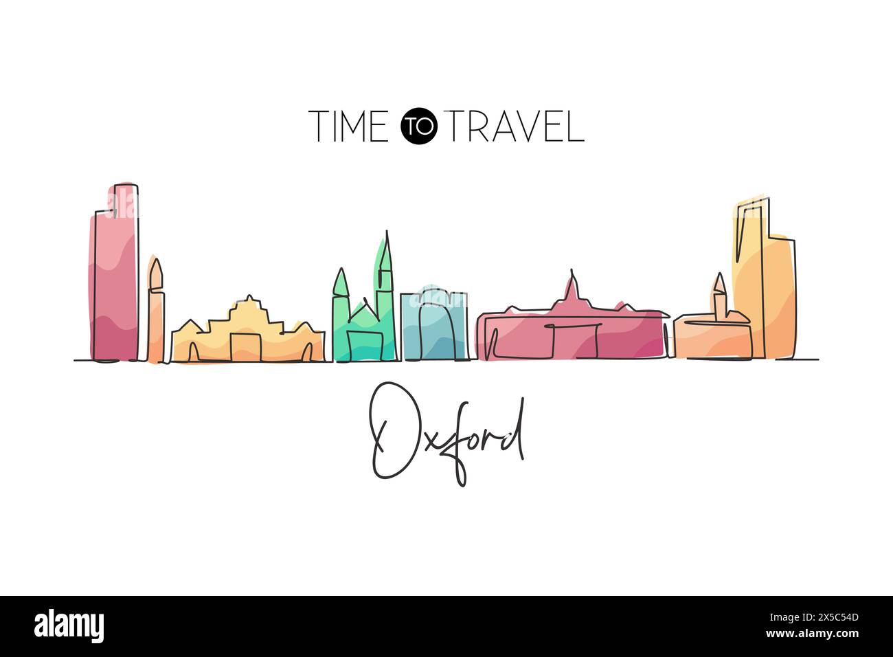 Une seule ligne continue dessinant Oxford skyline, Ohio. Célèbre galerie de paysage de grattoir de ville. Concept d'impression d'affiche d'art de décoration murale de voyage du monde. Mod Illustration de Vecteur