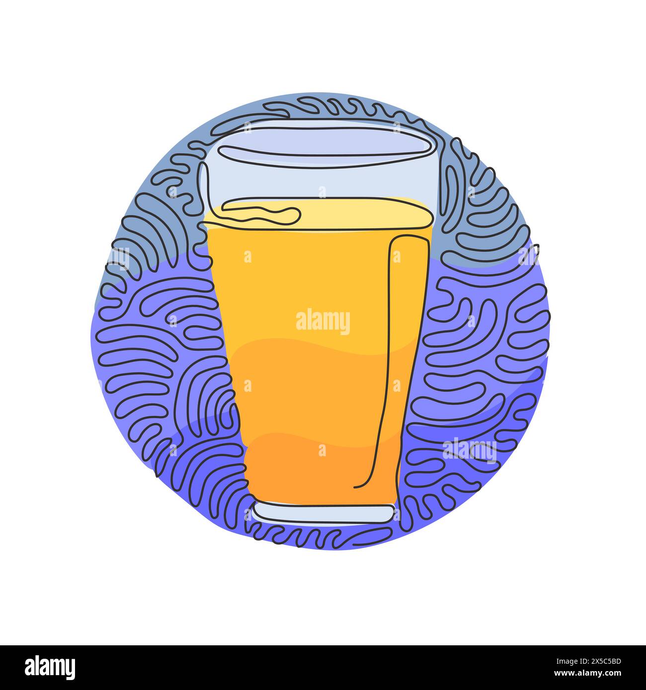 Une ligne continue dessinant une boisson gazeuse dans le verre. Soda froid à désirer pour une sensation rafraîchissante. Boire pour étancher la soif. Style d'arrière-plan de cercle de bouclage de tourbillon Illustration de Vecteur