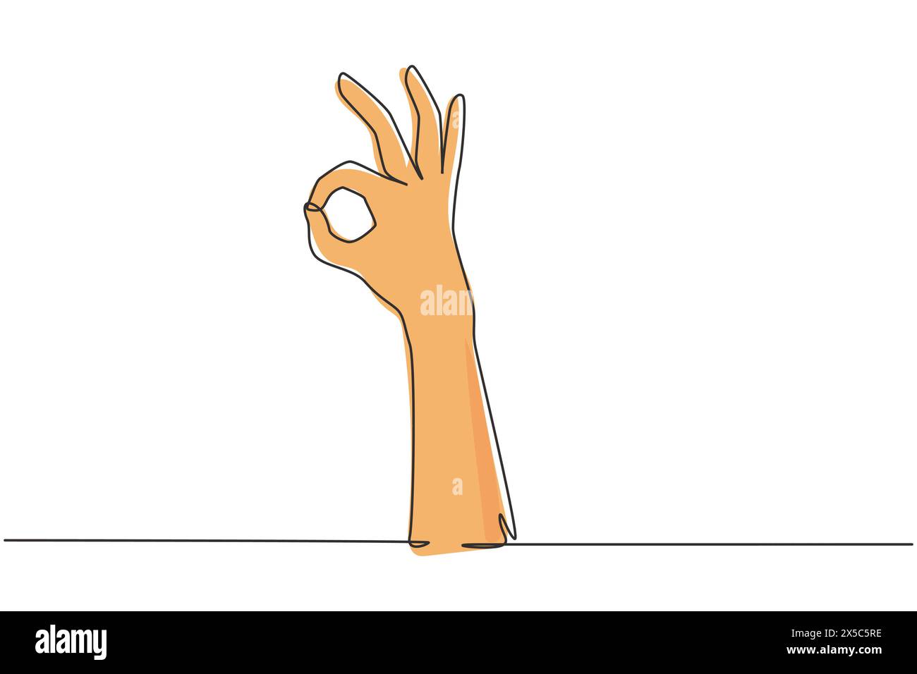 Main dessinant une seule ligne montrant un geste correct ou parfait. Nombre de mains numéro trois. Apprenez à compter les nombres. Signes ou symboles non verbaux. Continu Illustration de Vecteur