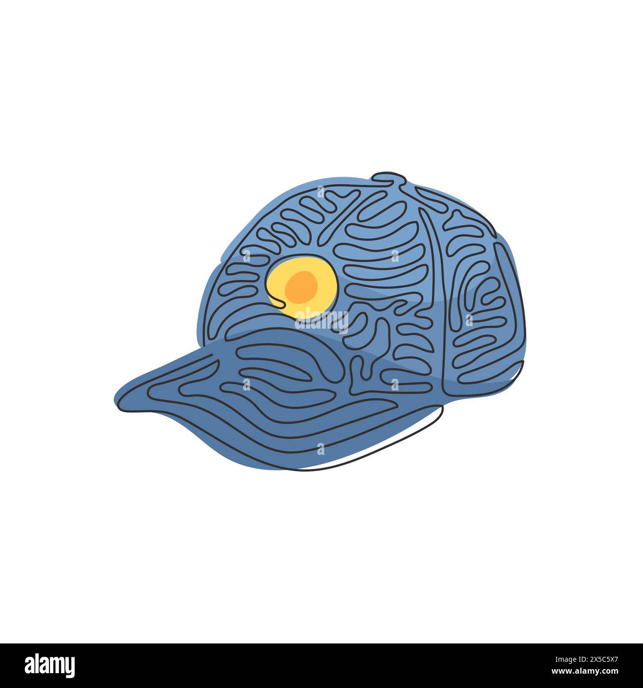 Une ligne continue dessinant une casquette de baseball noire comme symbole sportif. Unisexe Outdoor Sport Baseball, Golf, Tennis, chapeau uniforme. Boucles torsadées. Péché Illustration de Vecteur