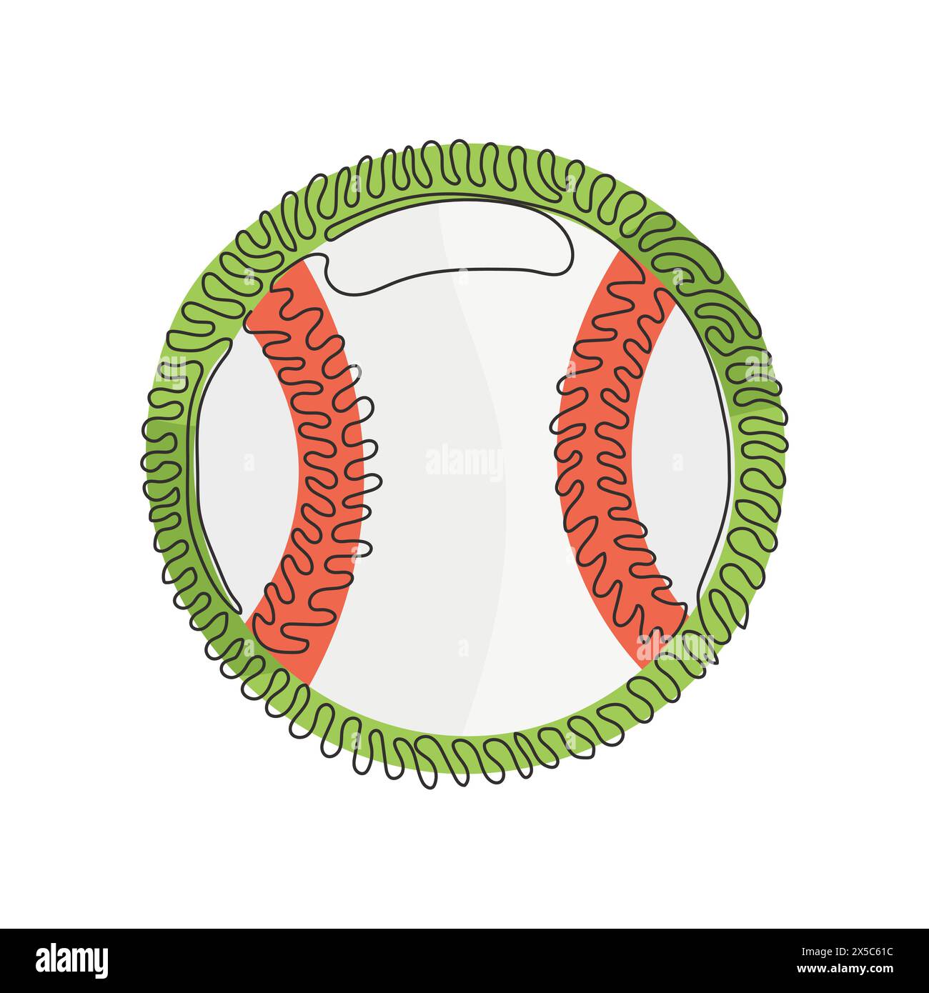 Balle de baseball en cuir dessinant une ligne continue unique. Jeu de sport traditionnel américain. Baseball et battes. Style d'arrière-plan de cercle de bouclage de tourbillon. Activé Illustration de Vecteur
