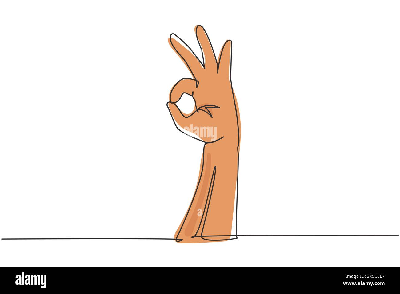 Main dessinant une seule ligne montrant un geste correct ou parfait. Nombre de mains numéro trois. Apprenez à compter les nombres. Signes ou symboles non verbaux. Moderne, suite Illustration de Vecteur