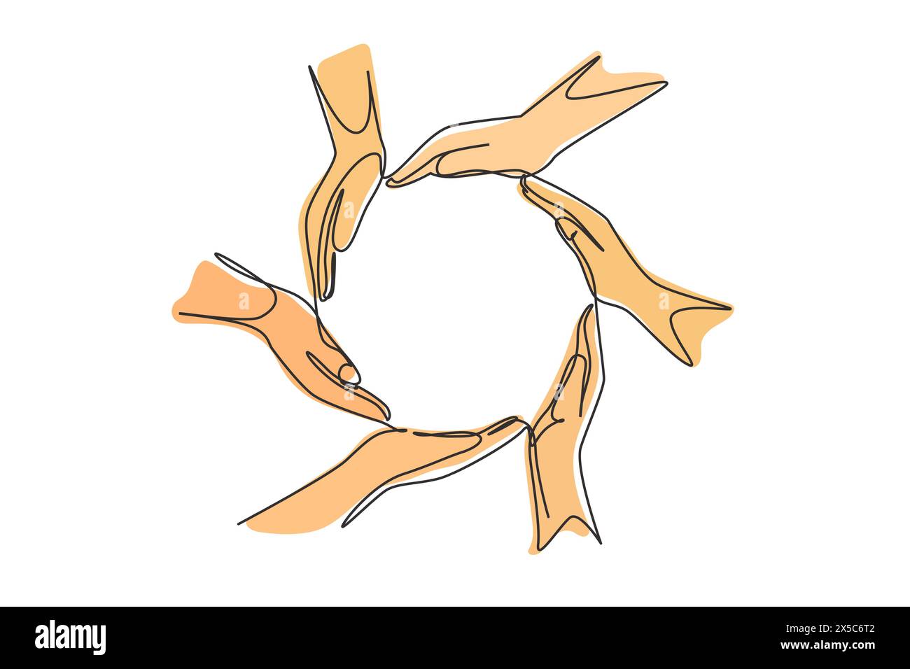 Une seule ligne continue dessinant les paumes et le geste de la main en cercle. Signe ou symbole de protection, de coopération, de soins. Communication avec les gestes de la main. Un l Illustration de Vecteur