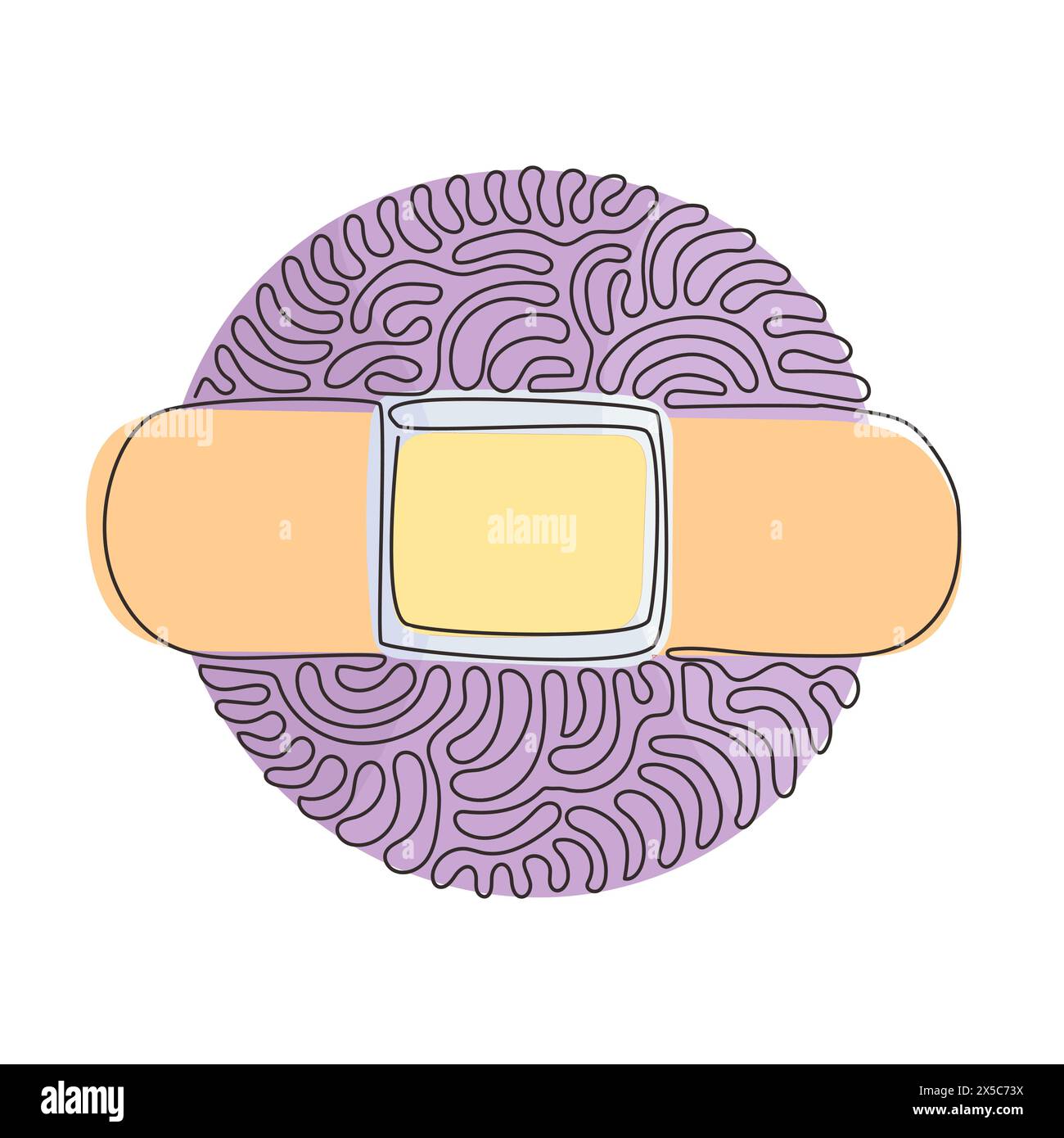 Emplâtres médicaux élastiques à bandage adhésif à ligne continue unique. Illustration de plâtre médical, patch de bandage élastique. Boucle tourbillon cercle BA Illustration de Vecteur