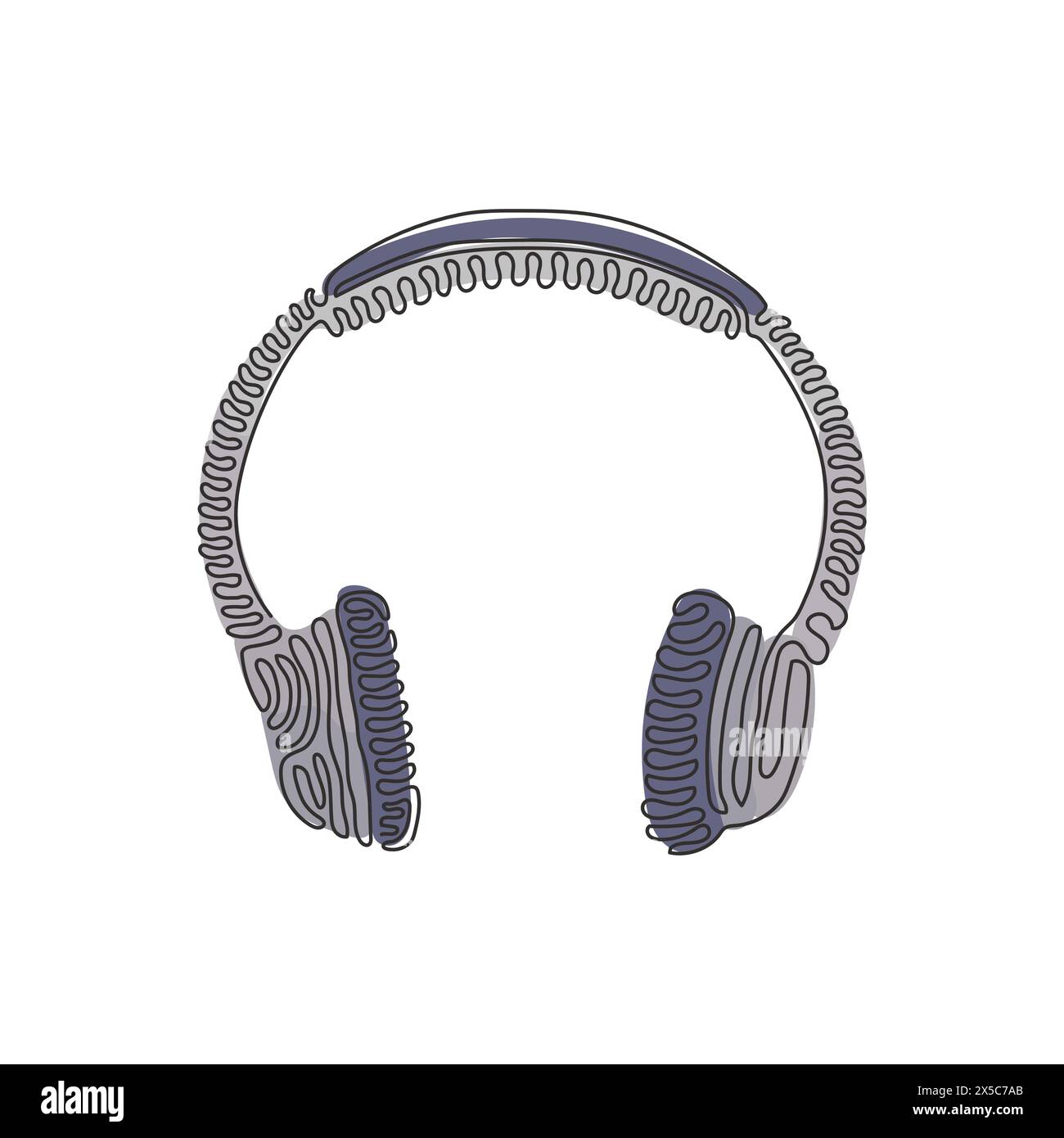 Casque simple d'une ligne de style moderne. Casque audio. Casque moderne et élégant avec cache-oreilles. Concept de style de boucle Swirl. Moderne continu l Illustration de Vecteur