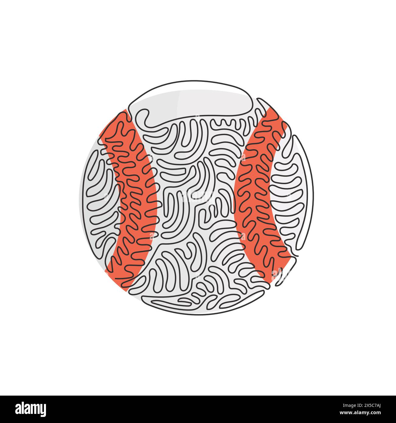 Balle de baseball en cuir dessinant une ligne continue unique. Jeu de sport traditionnel américain. Baseball. Baseball et battes. Boucles torsadées. Dynamique activée Illustration de Vecteur