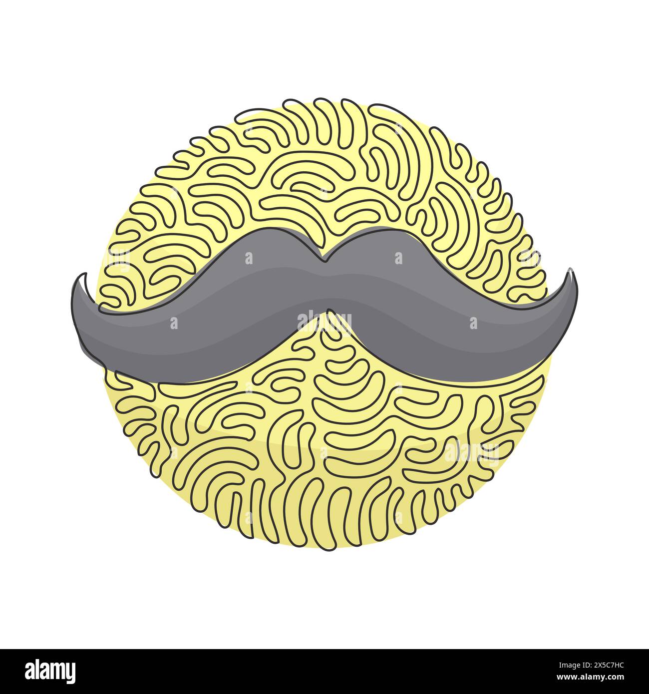 Une seule ligne continue dessinant des moustaches de style ancien. Moustaches pour homme adulte. Moustache vintage facial. Style d'arrière-plan de cercle de bouclage de tourbillon. Dynamic One lin Illustration de Vecteur