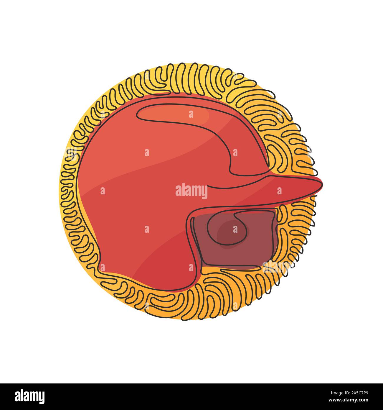 Casque de baseball à dessin unique sur une ligne. Casque pour divers sports d'équipe comme le baseball, softball et T-Ball. Style d'arrière-plan de cercle de bouclage de tourbillon. Contin Illustration de Vecteur