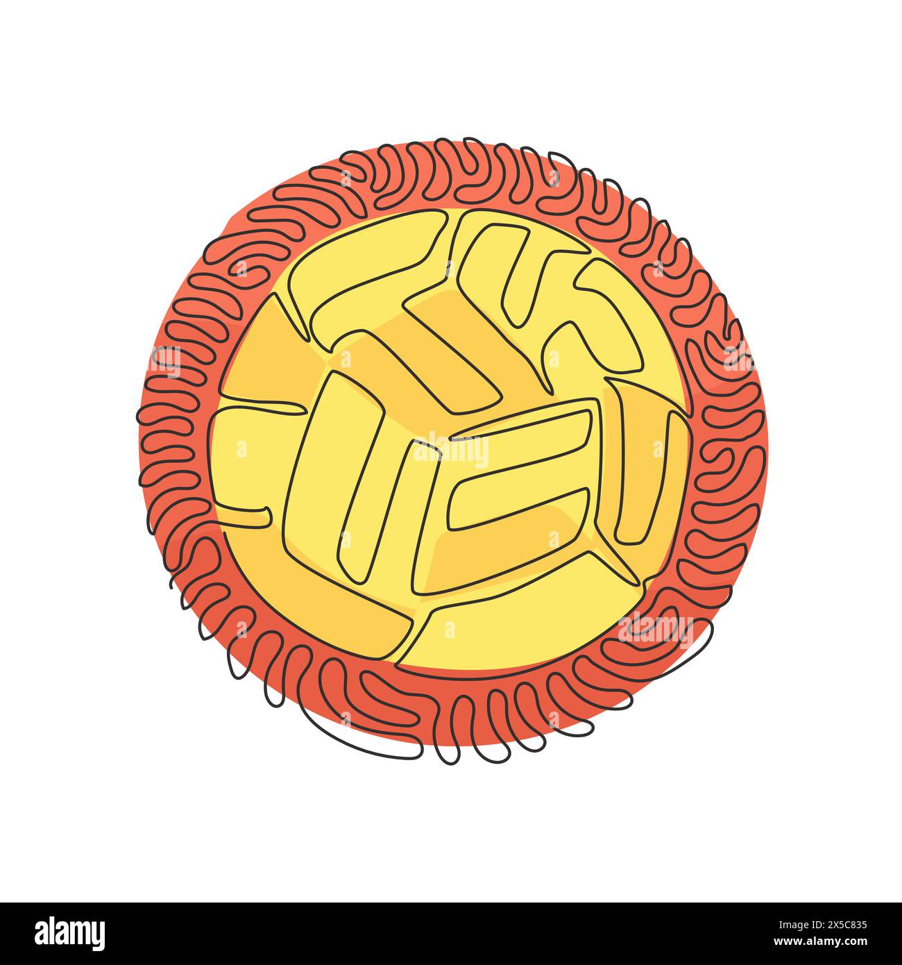 Une seule ligne dessinant la boule de Sepak Takraw ou la boule de rotin. Coup de ciseaux. Concept de sport d'équipe, jeu de sport asiatique, esprit. Fond de cercle de courbure de tourbillon Illustration de Vecteur
