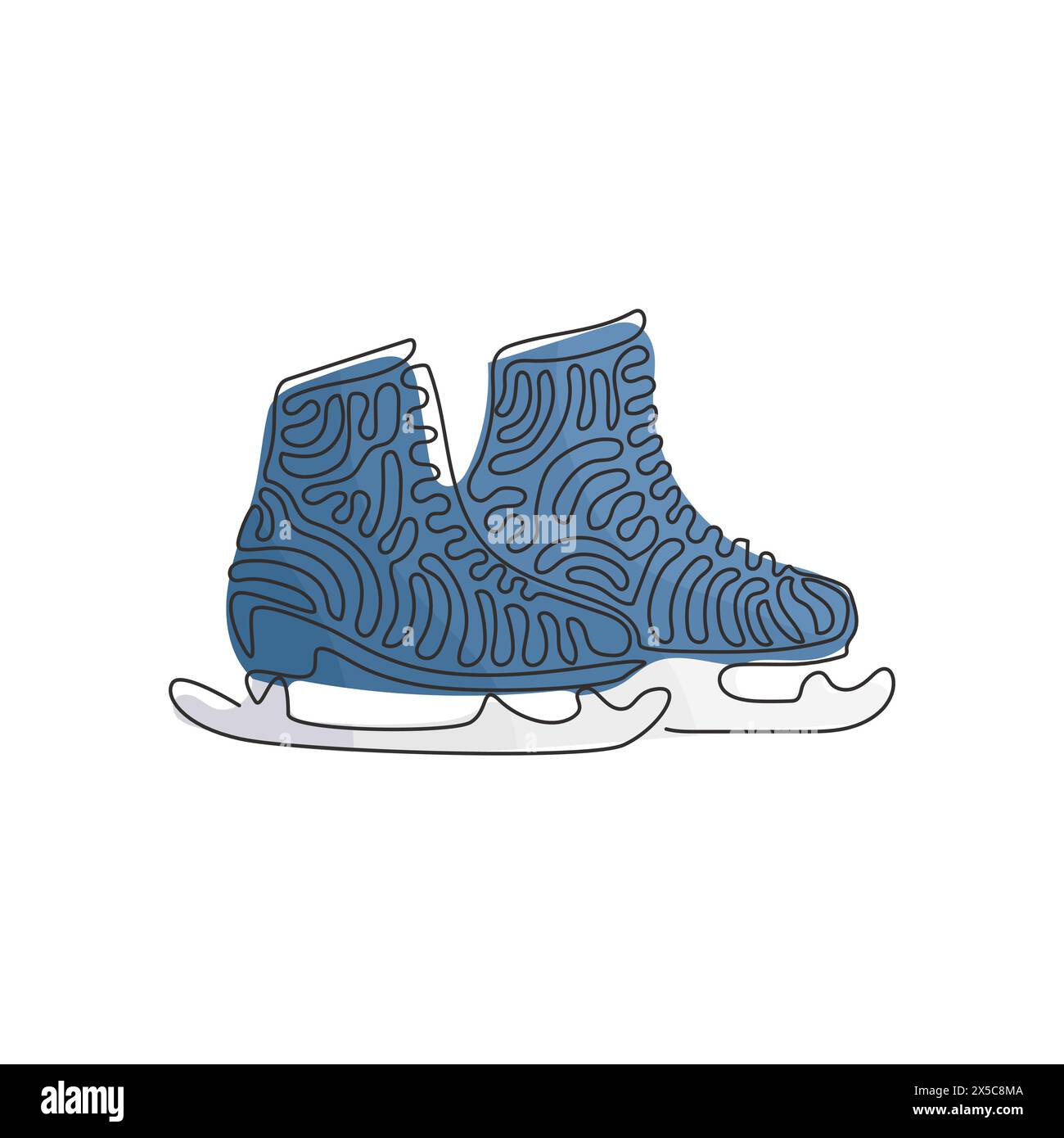 Paire de patins à roulettes à dessin à ligne continue unique. Patins à glace pour femmes blanches. Journée d'hiver glaciale. Patinage sur glace activités extérieures en famille. Tourbillon c Illustration de Vecteur