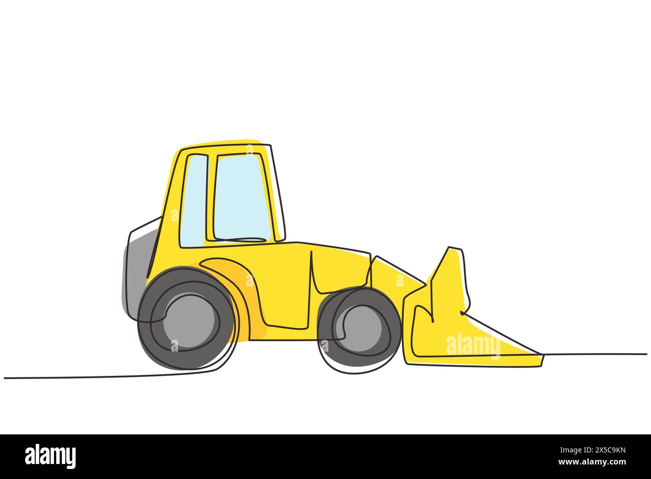 Bulldozer excavateur à ligne continue unique avec pelle rétro mobile. Industrie de la construction et concept de machines. Transport automobile lourd. Illustration de Vecteur