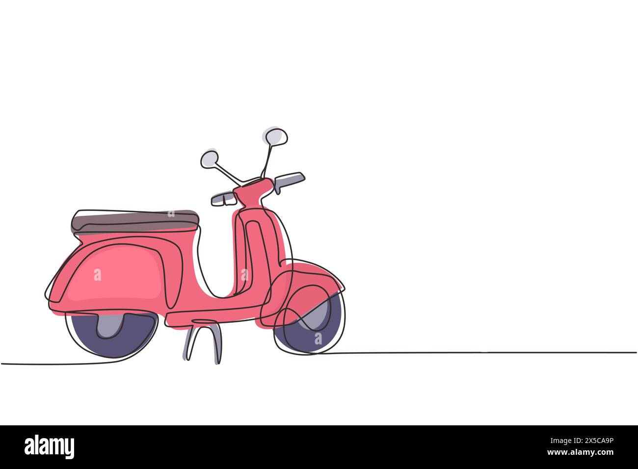 Scooter de dessin de ligne continue unique. Transport rétro. Icône vespa noire. Moto scooters modernes pour citoyen urbain. Scooter vintage élégant pour t Illustration de Vecteur