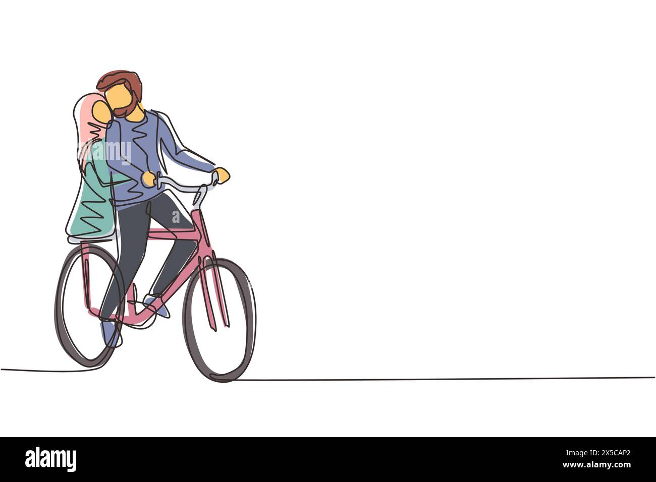 Simple une ligne dessinant jeune couple arabe aimant cyclisme. Relations humaines romantiques, histoire d'amour, famille nouvellement mariée dans l'aventure de voyage de lune de miel, pass Illustration de Vecteur