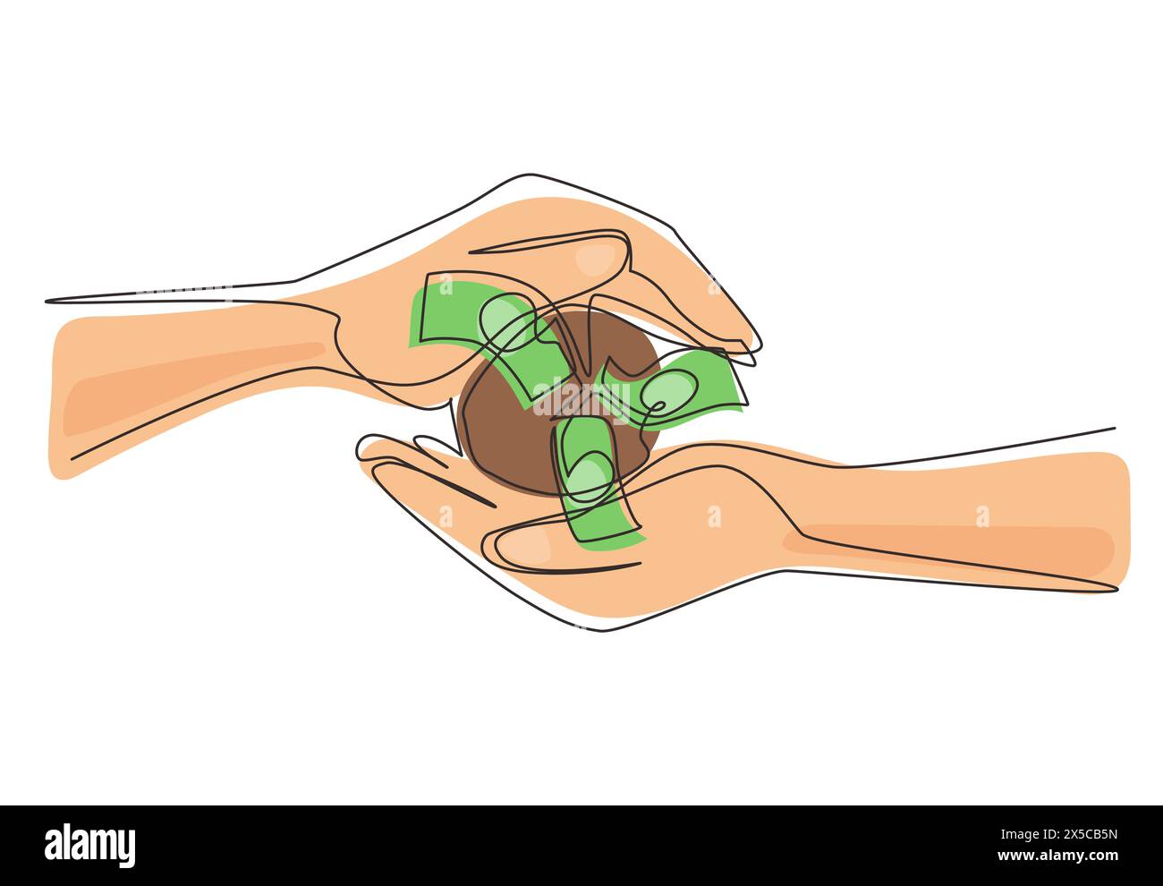 Simple une ligne dessinant l'écologie repoussant l'arbre de l'argent grandissant et plantant sur la terre. Croissance de l'investissement de l'arbre d'argent revenu économie d'intérêt. Conti Illustration de Vecteur