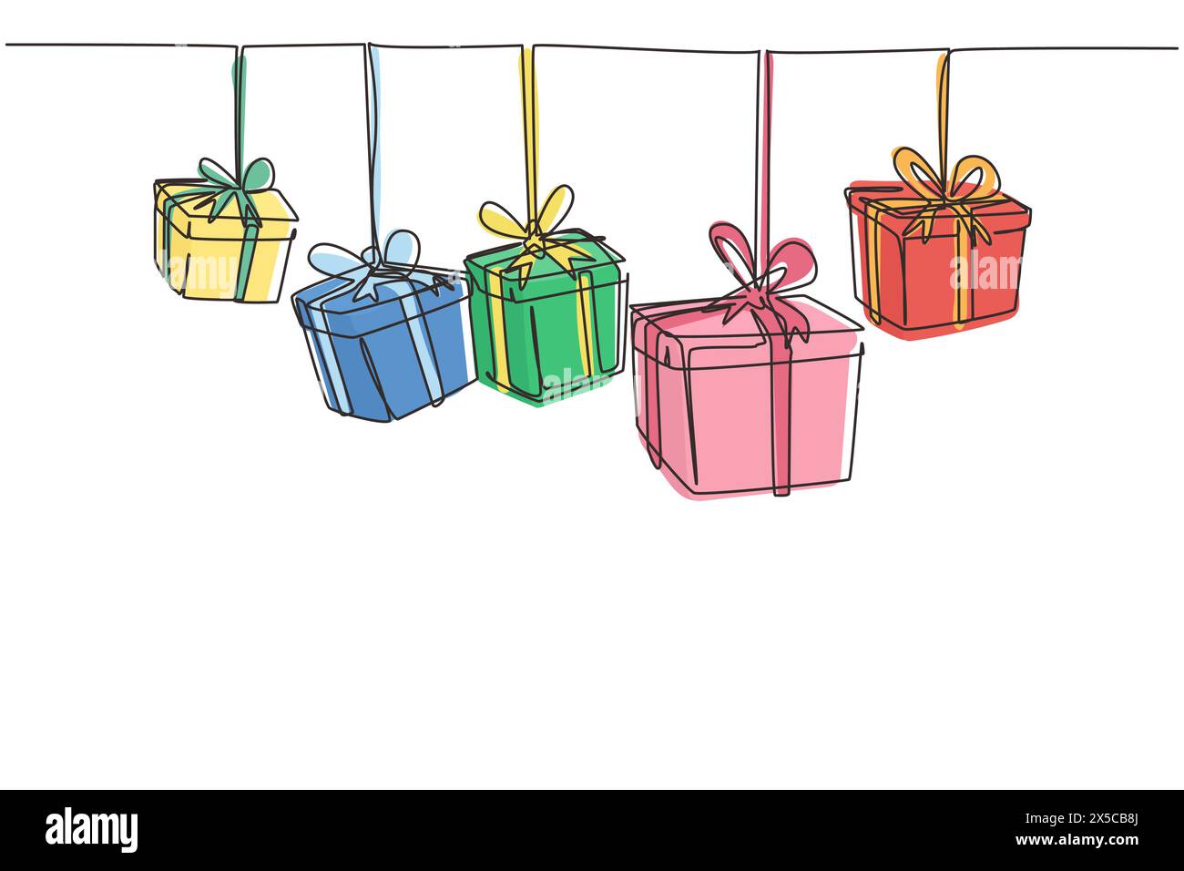 Boîte-cadeaux continue de modèle de dessin d'une ligne avec concept de partie. Bday présente une boîte en carton ou un modèle de bannière avec la typographie joyeux anniversaire. Chantez Illustration de Vecteur