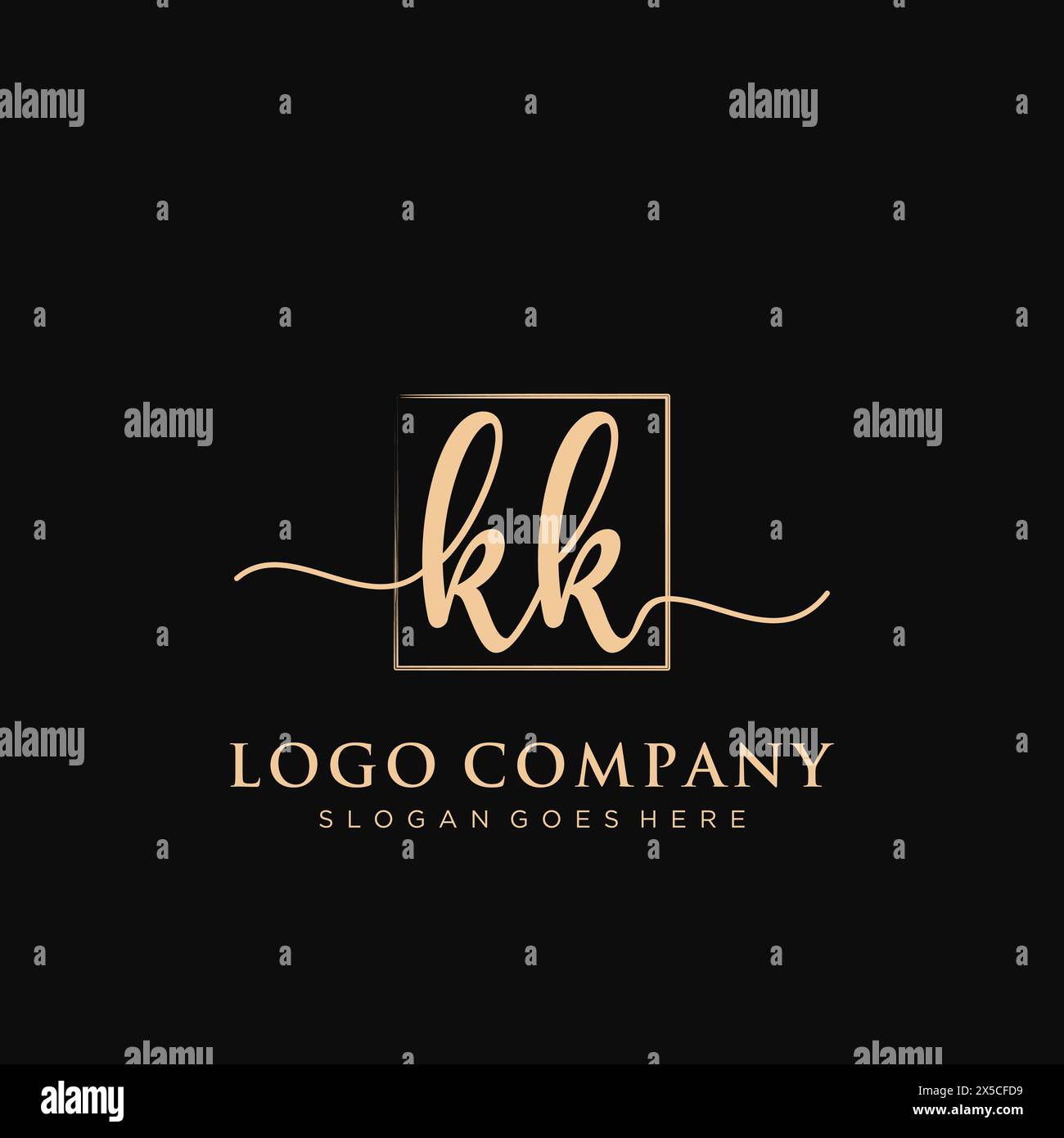 KK logo d'écriture manuscrite initiale avec rectangle Illustration de Vecteur