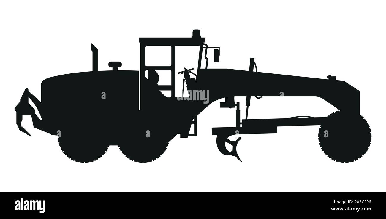 silhouette de niveleuse. Machinerie lourde pour la construction et l'exploitation minière Illustration de Vecteur