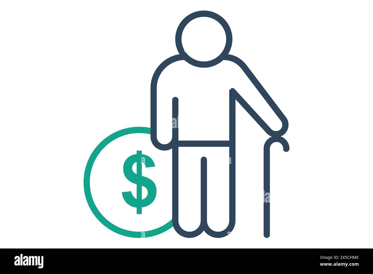 icône pension. personnes âgées avec dollar. icône liée aux personnes âgées. style d'icône de ligne. illustration de l'élément vieillesse Illustration de Vecteur