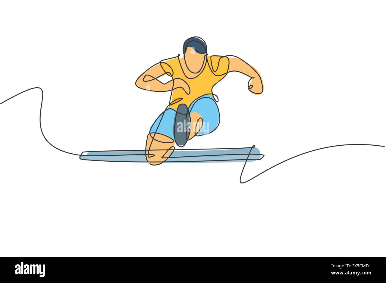 Un dessin en ligne continue de jeune homme sportif sautant obstacle pendant la course. Concept de sport d'activité de santé. Conception de dessin de ligne unique dynamique Illustration de Vecteur