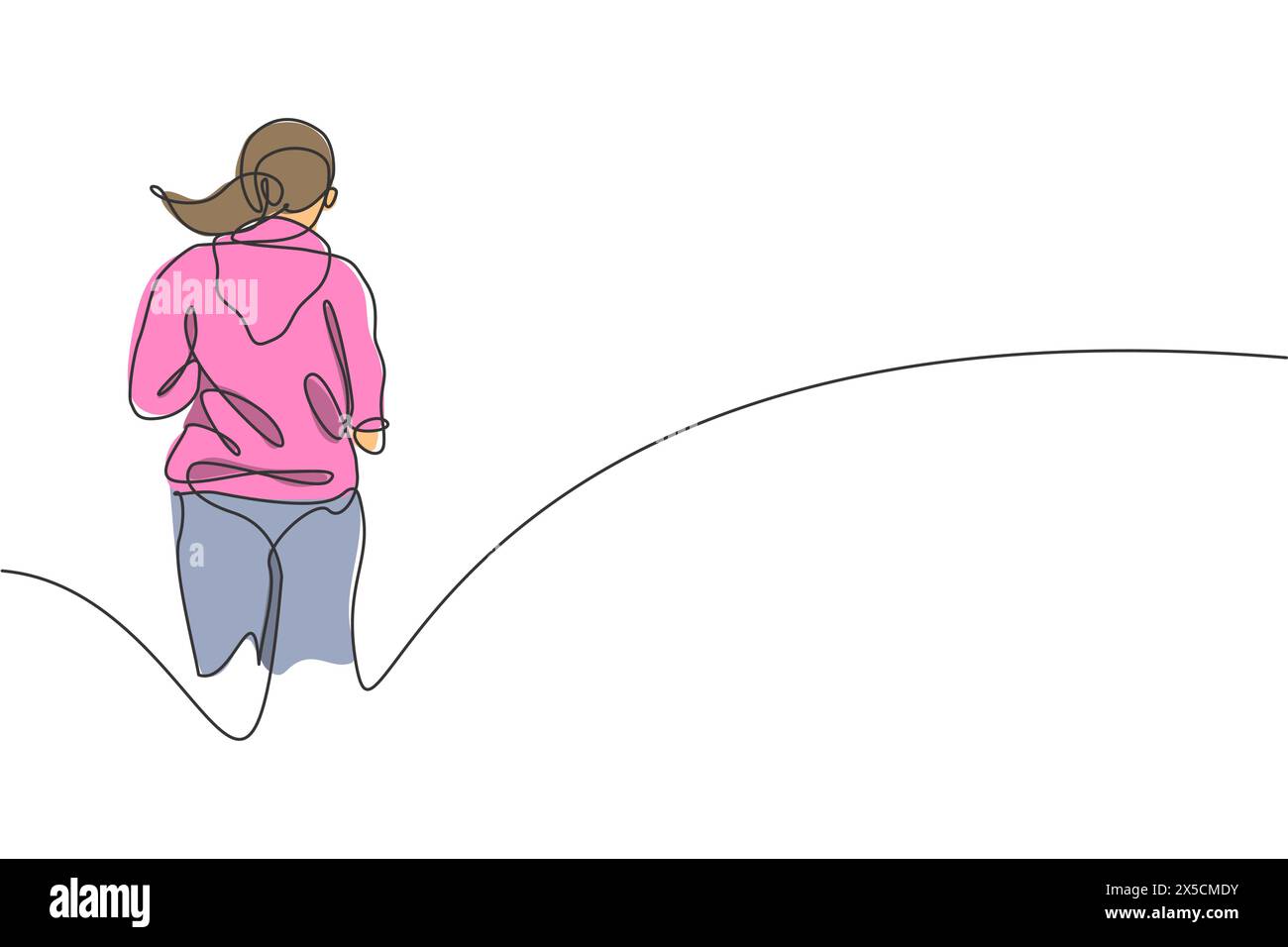 Un dessin en ligne continue de la jeune femme sportive courir se détendre de vue arrière. Concept de sport d'activité de santé. Conception de dessin de ligne unique dynamique Illustration de Vecteur