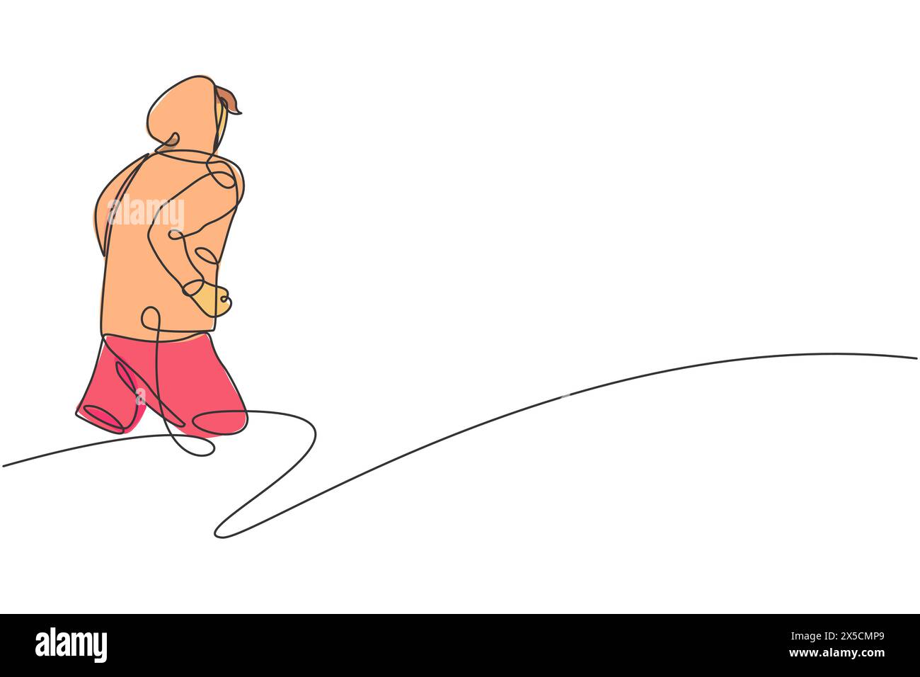 Un dessin en ligne continue d'un jeune coureur sportif se détendent courir à la campagne. Mode de vie sain et concept sportif de jogging amusant. Dynamique unique l Illustration de Vecteur