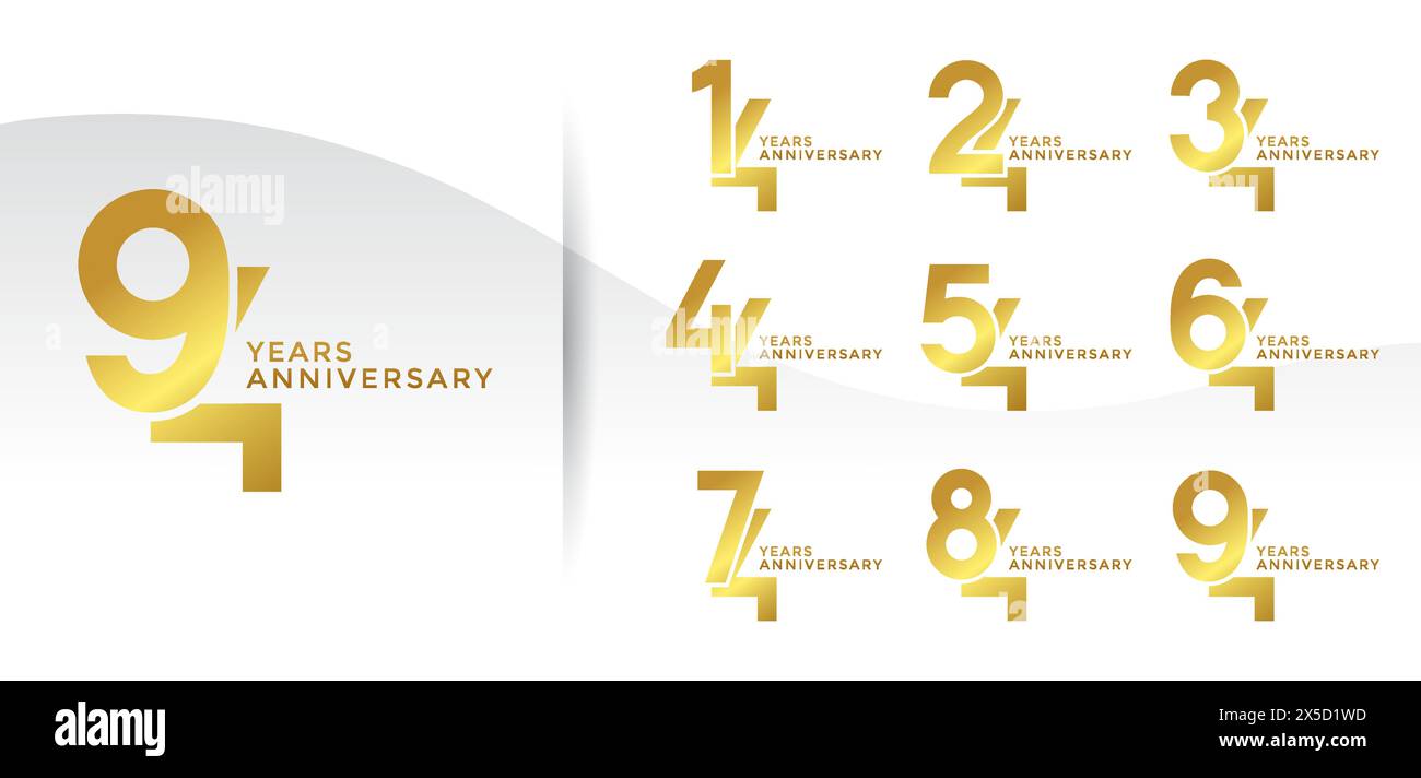 Ensemble de logotype anniversaire de couleur dorée avec fond blanc pour la célébration Illustration de Vecteur