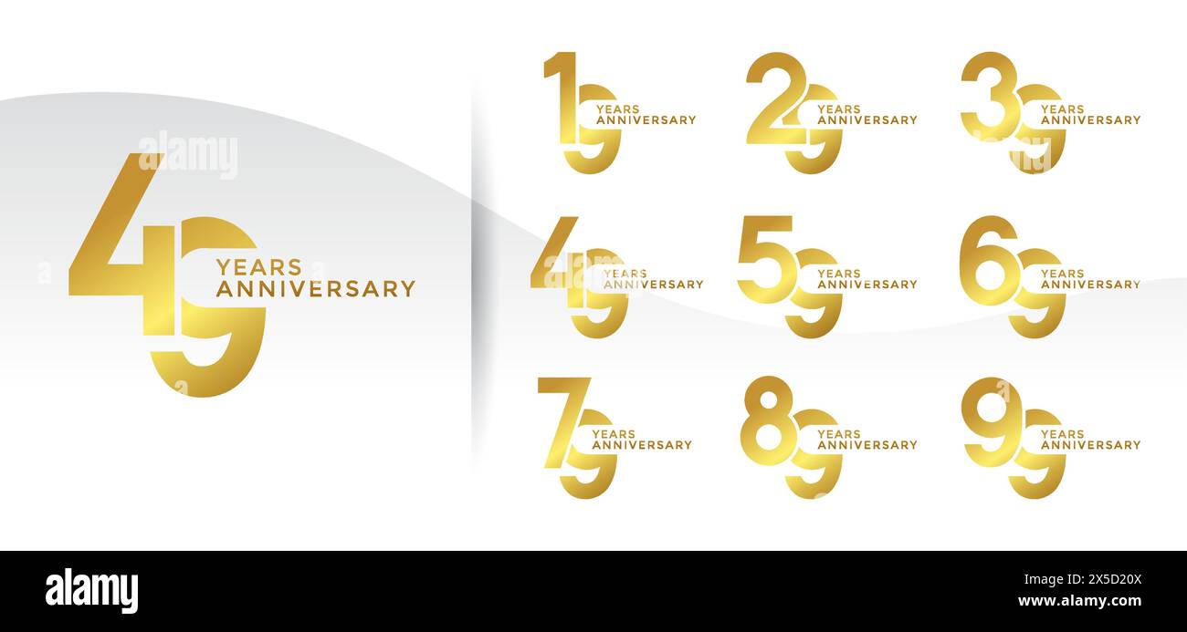 Ensemble de logotype anniversaire de couleur dorée avec fond blanc pour la célébration Illustration de Vecteur