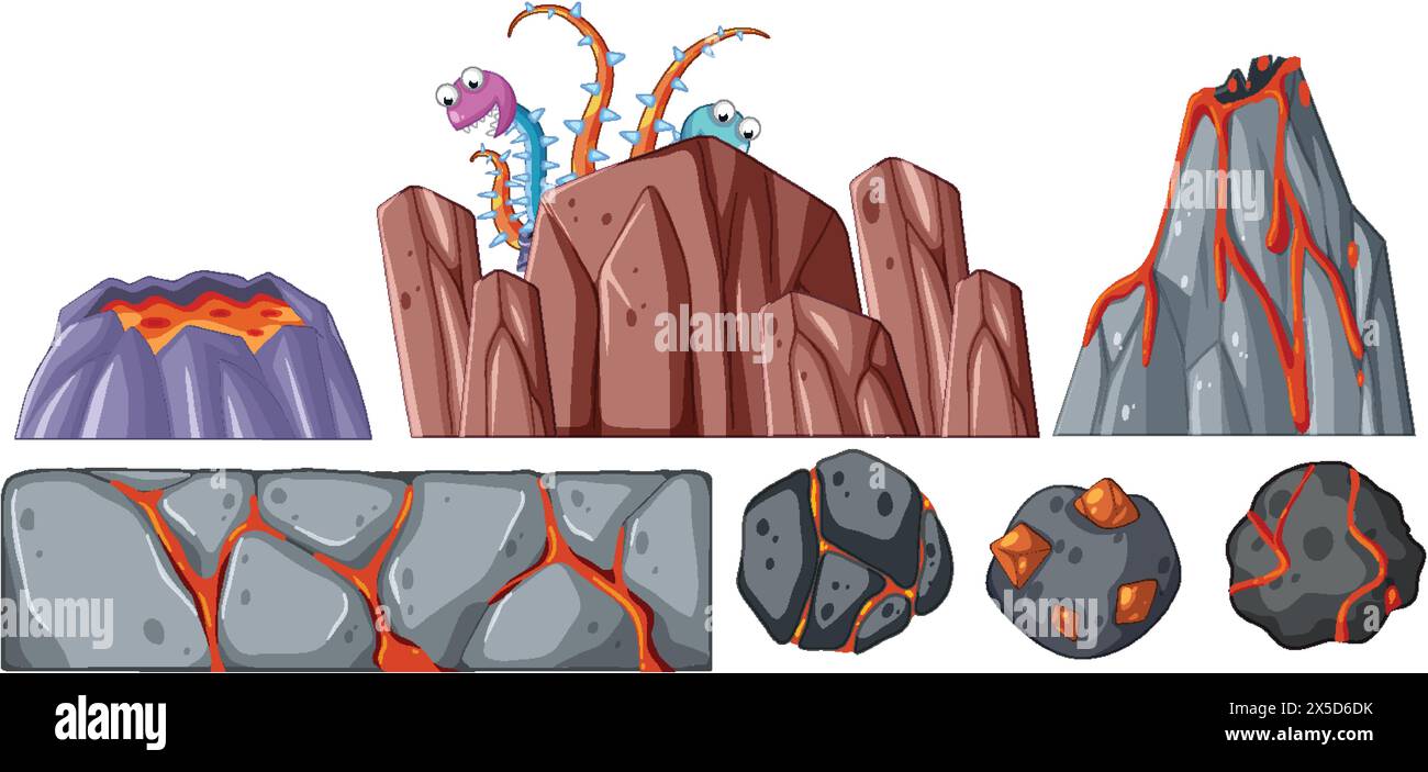 Illustrations vectorielles de roches volcaniques et de montagnes Illustration de Vecteur