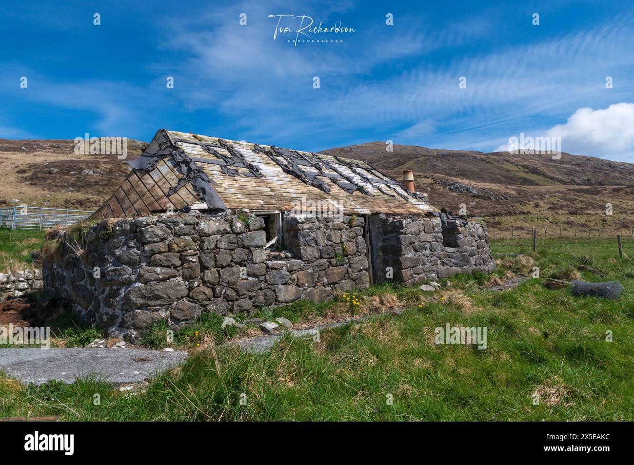 Ruines du Borve Heritage Museum dans la haute vallée de Borve sur l'île de Barra, Hébrides extérieures, Écosse Banque D'Images