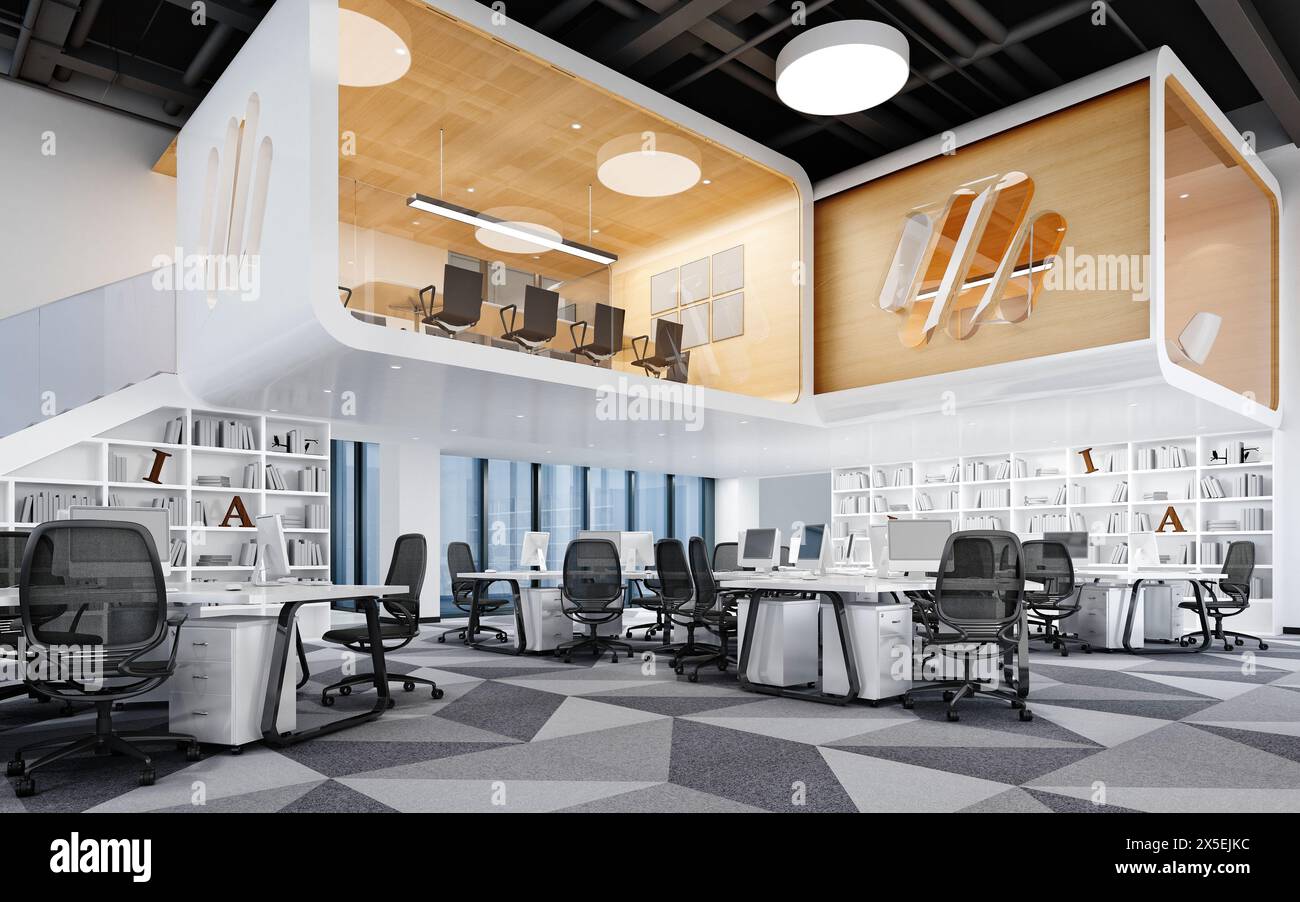 Le rendu 3D de l'intérieur bureau moderne Banque D'Images