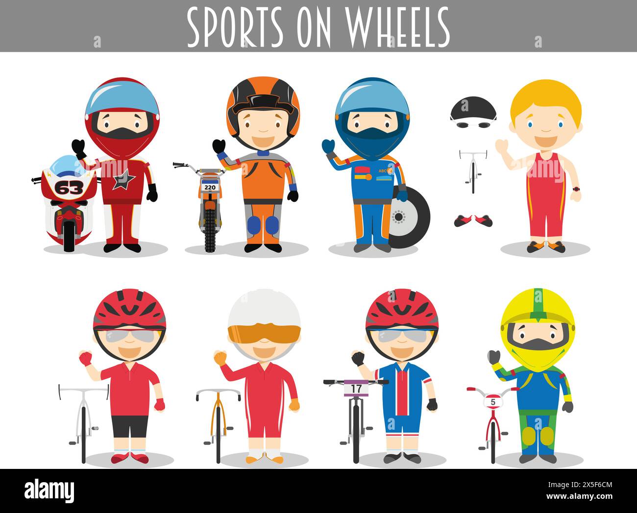 Ensemble vectoriel de Sports sur roues dans le style de dessin animé Illustration de Vecteur