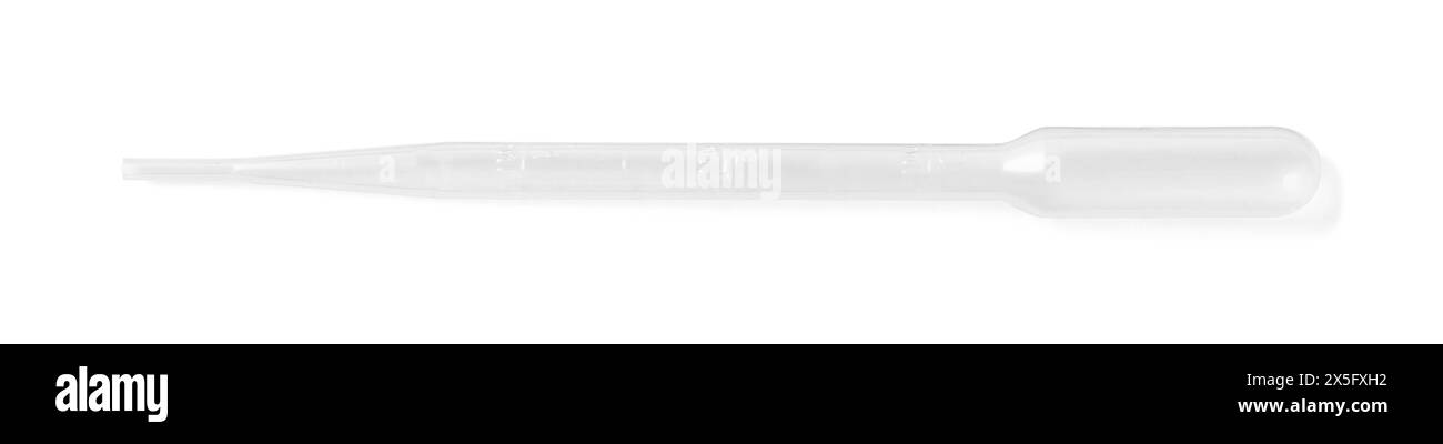 Une pipette de transfert sur fond blanc, vue de dessus Banque D'Images