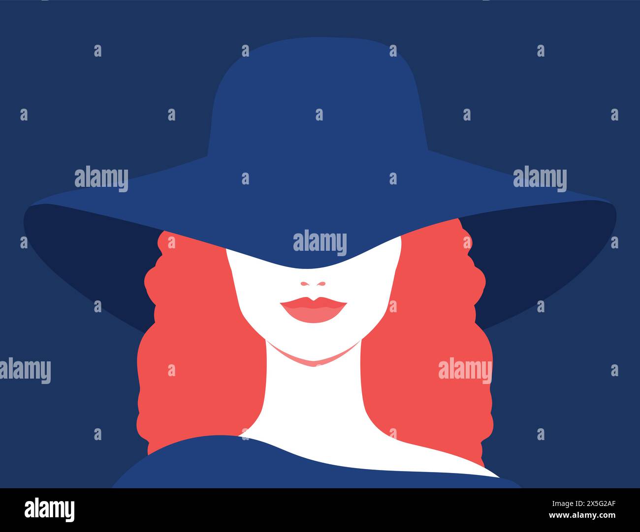 Portrait d'une femme rousse dans un chapeau. Femme élégante abstraite avec chapeau couvrant ses yeux. Portrait sans visage. Illustration vectorielle Illustration de Vecteur