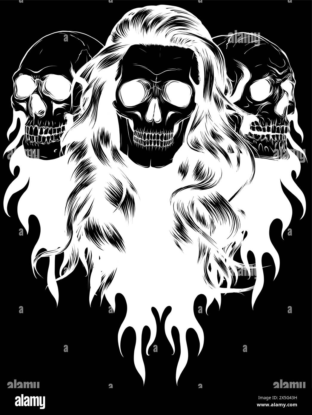 silhouette blanche de burn skulls head design illustration vectorielle sur fond noir Illustration de Vecteur