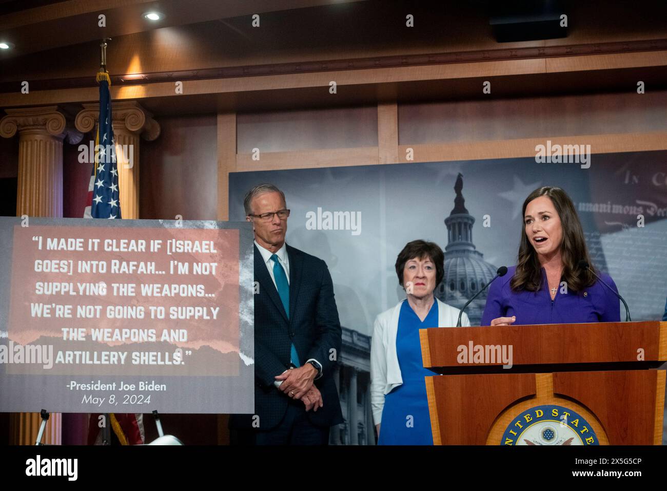 Washington, États-Unis d'Amérique. 09 mai 2024. La sénatrice américaine Katie Britt (républicaine d’Alabama) prononce des remarques sur une résolution condamnant la restriction des armes pour Israël par l’administration Biden, lors d’une conférence de presse au Capitole américain à Washington, DC, jeudi 9 mai 2024. Crédit : Rod Lamkey/CNP/SIPA USA crédit : SIPA USA/Alamy Live News Banque D'Images