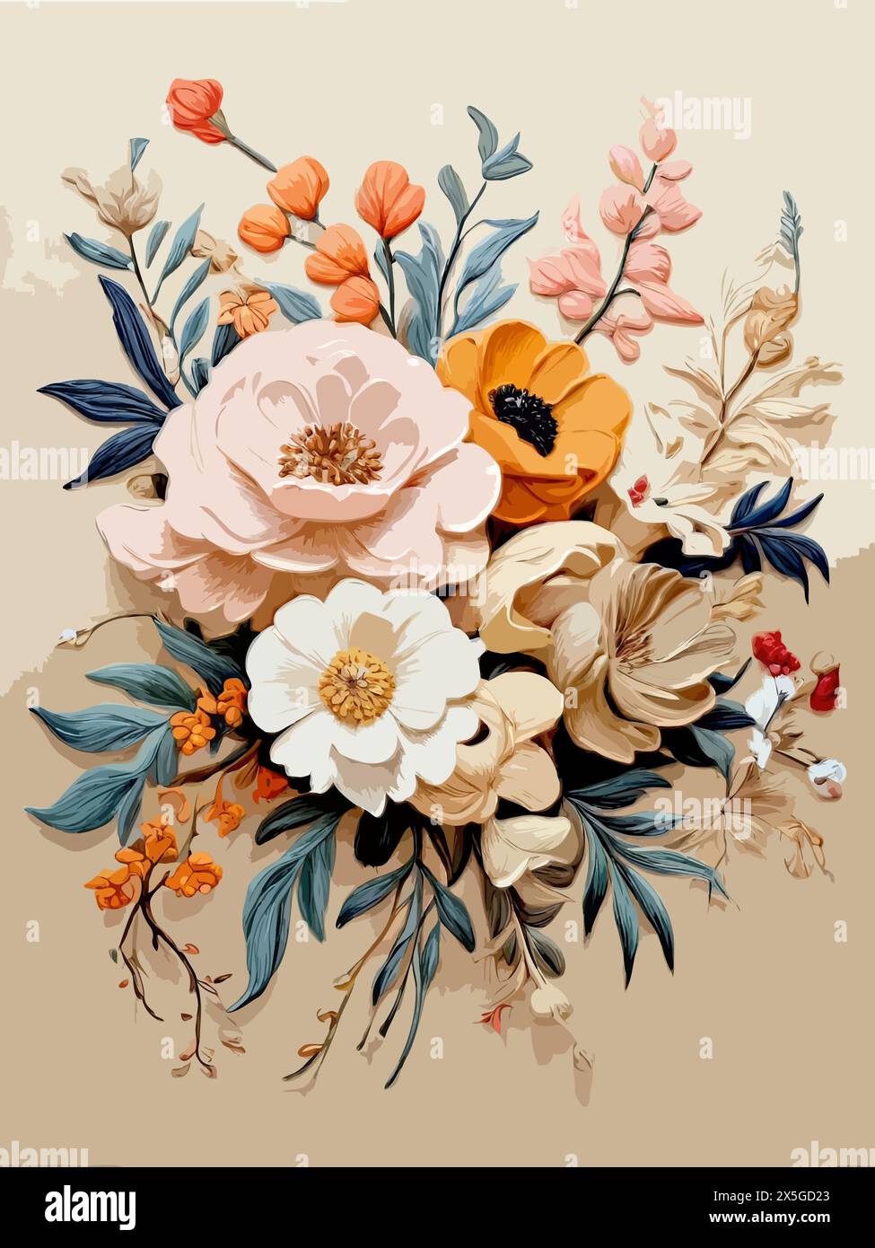 Vecteur haute couleur détaillé - fond beige et tonifié Modern Special style floral peinture à l'huile Vector EPS Illustration de Vecteur