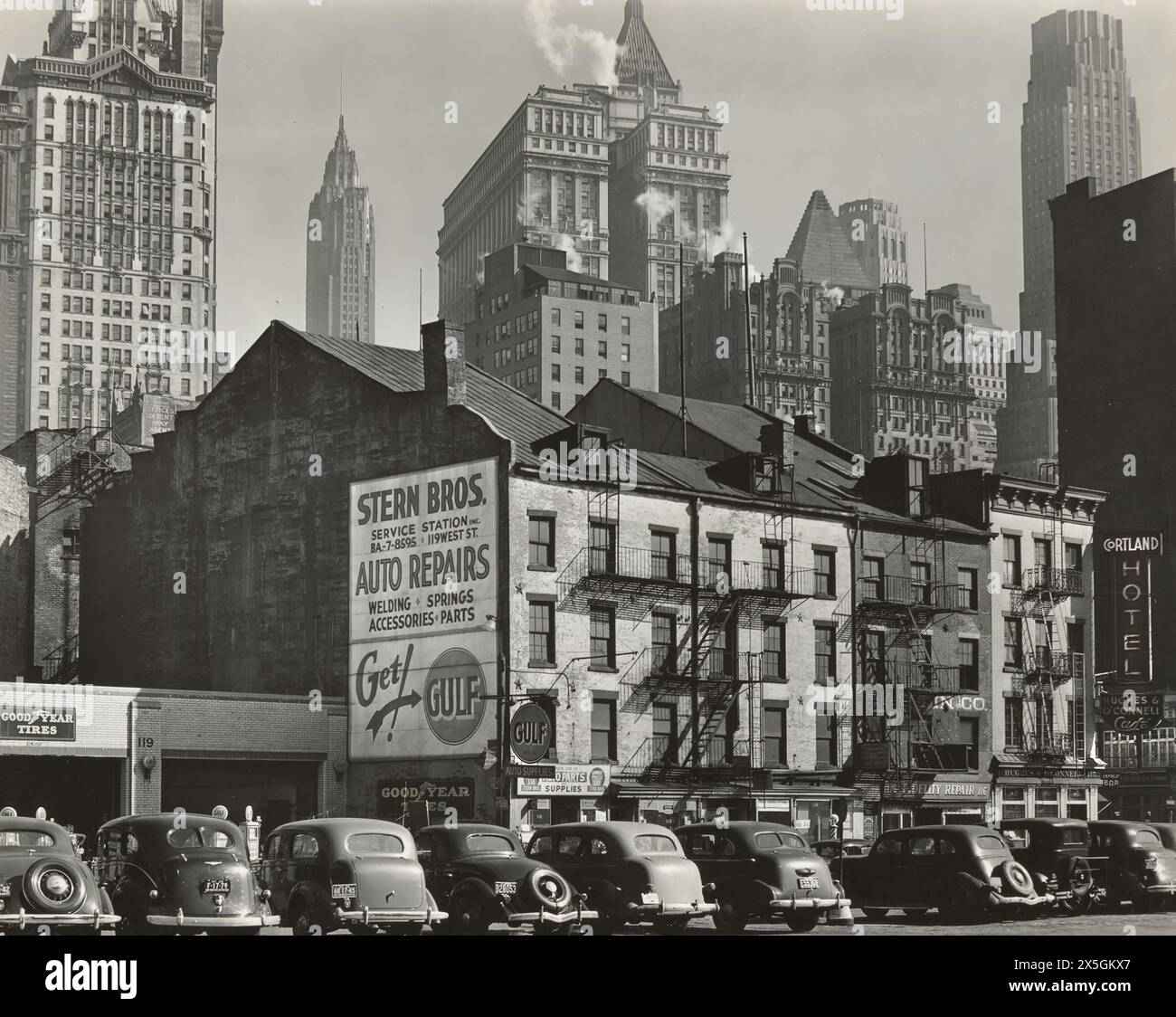 Vista from West Street, 115-119 West Street, New York City, New York, États-Unis, Berenice Abbott, Federal Art Project, 'Changing New York', mars 1938 Banque D'Images