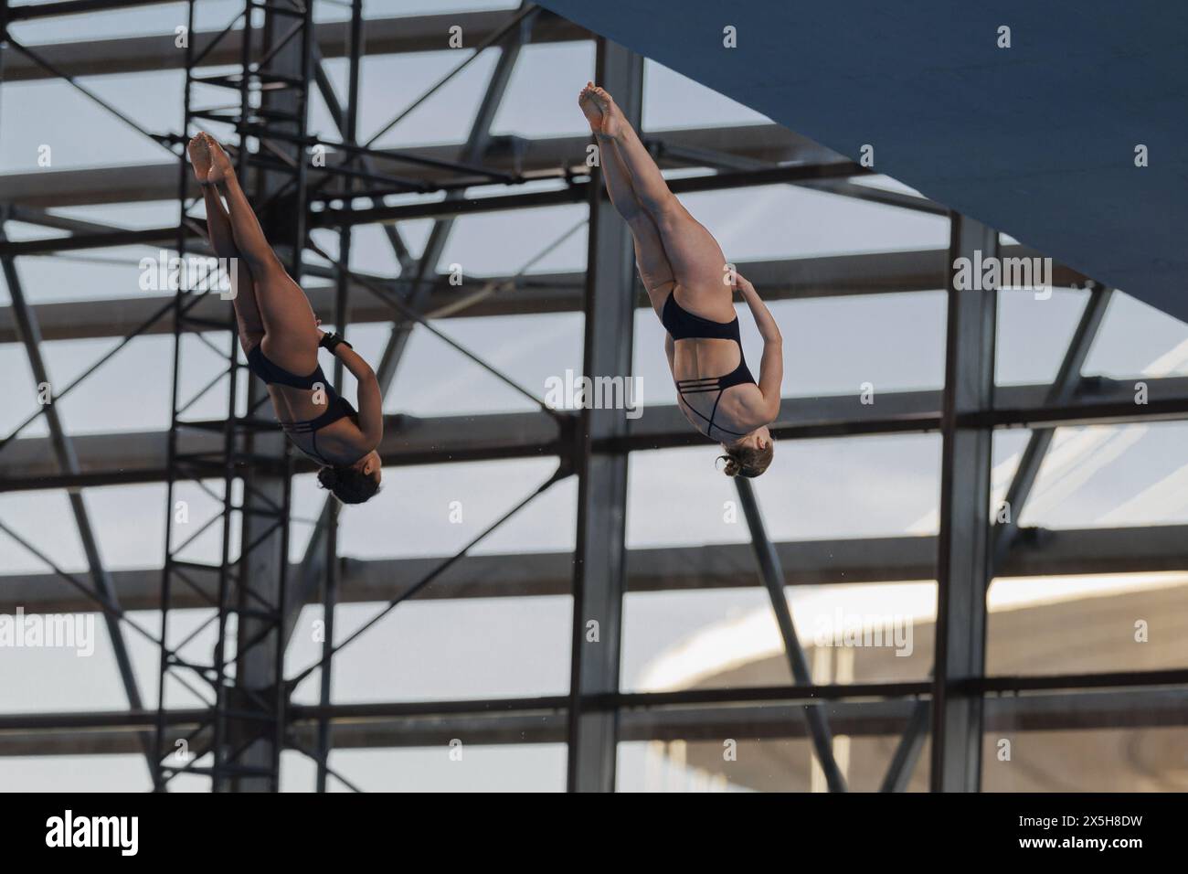 Paris, France, le 9 mai 2024, Nike AGUNBIADE et Katrina YOUNG (USA) ont pris le 2e rang à womenâ&#x80;&#x99;s lors de l'International Diving Open 2024 le 9 mai 2024 au Centre aquatique Olympique de Saint-Denis près de Paris, France Banque D'Images