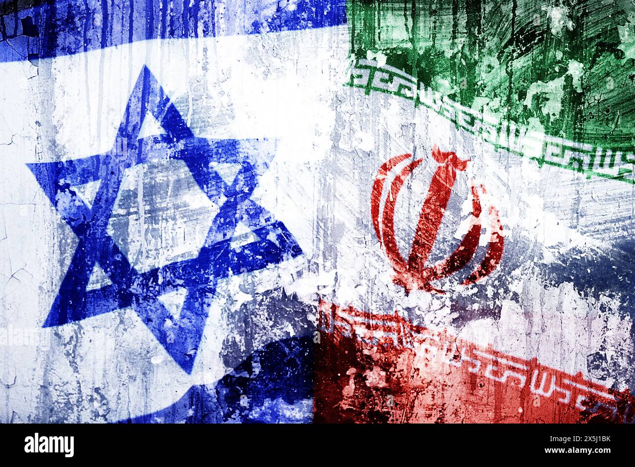 FOTOMONTAGE, Fahnen von Israel und dem Iran, Eskalation im Nahost-Konflikt Banque D'Images