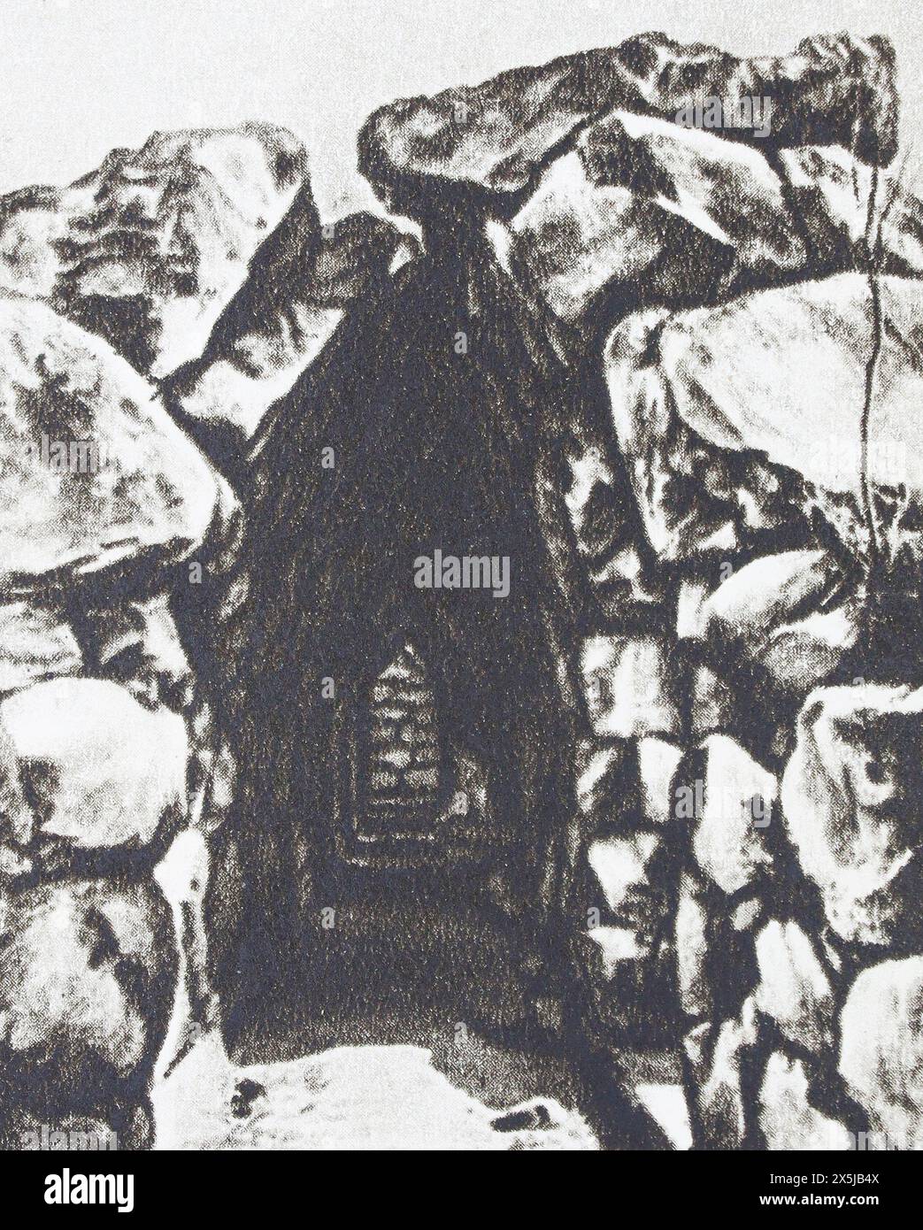 Entrée aux casemates à l'intérieur des murs de la forteresse de Tiryns. Photographie de la première moitié du XXe siècle. Banque D'Images