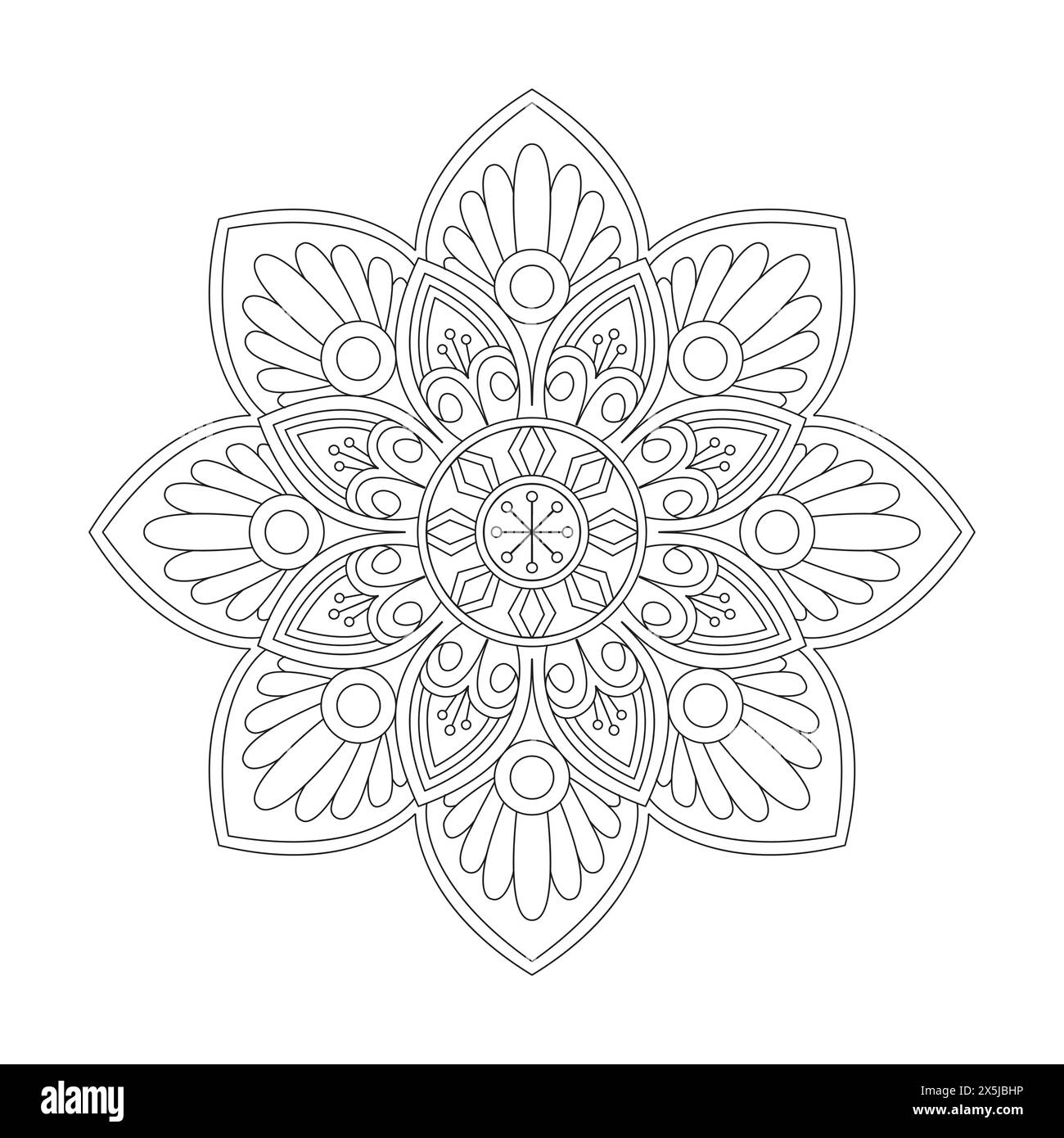 Page de livre de coloriage Mandala Kids isolé pour l'intérieur du livre KDP. Pétales paisibles, capacité à se détendre, expériences cérébrales, Haven harmonieux, Port paisible Illustration de Vecteur