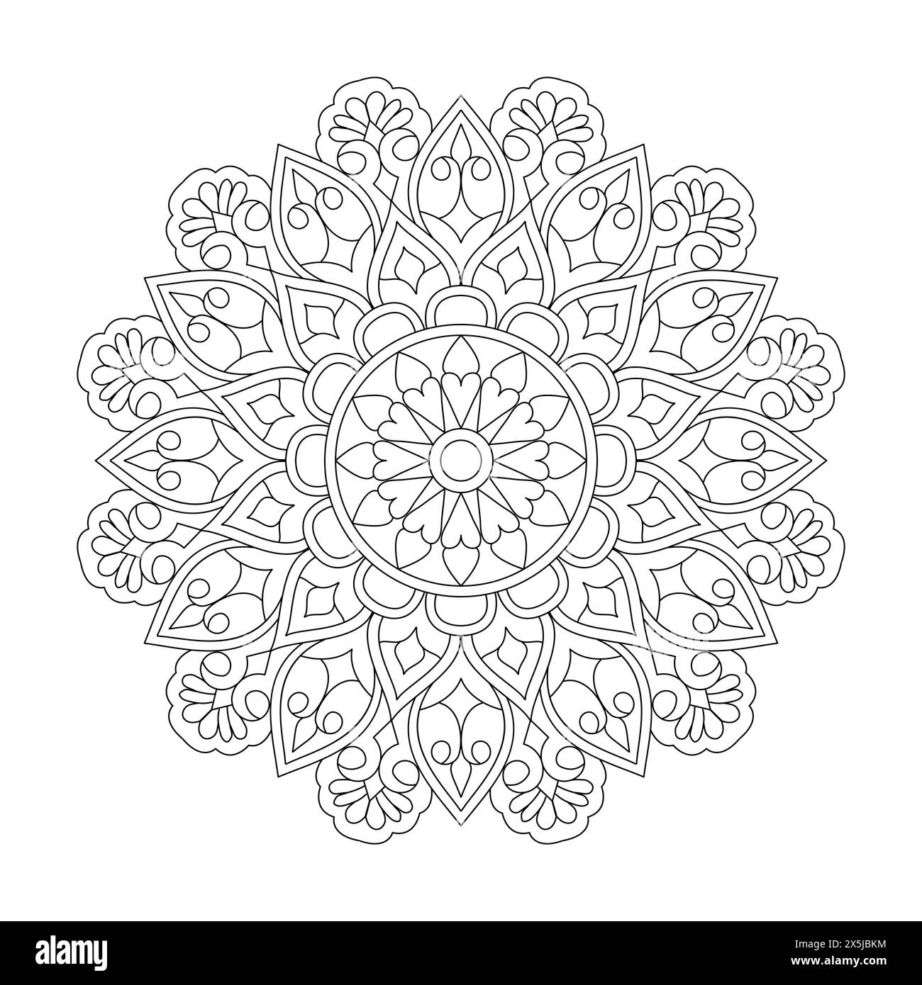 Mandala Kids Kaléidoscope page de livre de coloriage pour l'intérieur du livre KDP. Pétales paisibles, capacité à se détendre, expériences cérébrales, Haven harmonieux, paisible Illustration de Vecteur