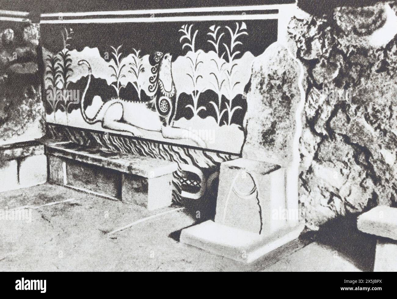 Salle du trône du palais de Knossos. Photo de la première moitié du XXe siècle. Banque D'Images