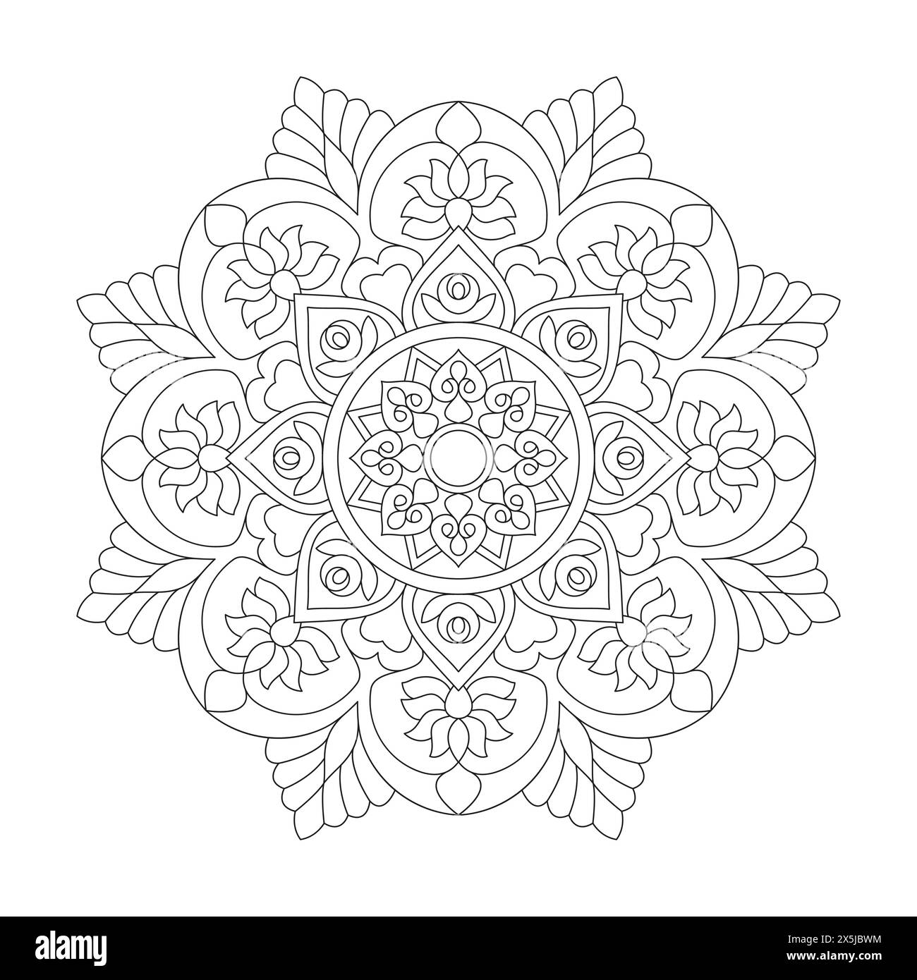 Kids Mandala Radiant Coloriing Book page pour KDP Book Interior. Pétales paisibles, capacité à se détendre, expériences cérébrales, Haven harmonieux, portrait paisible Illustration de Vecteur