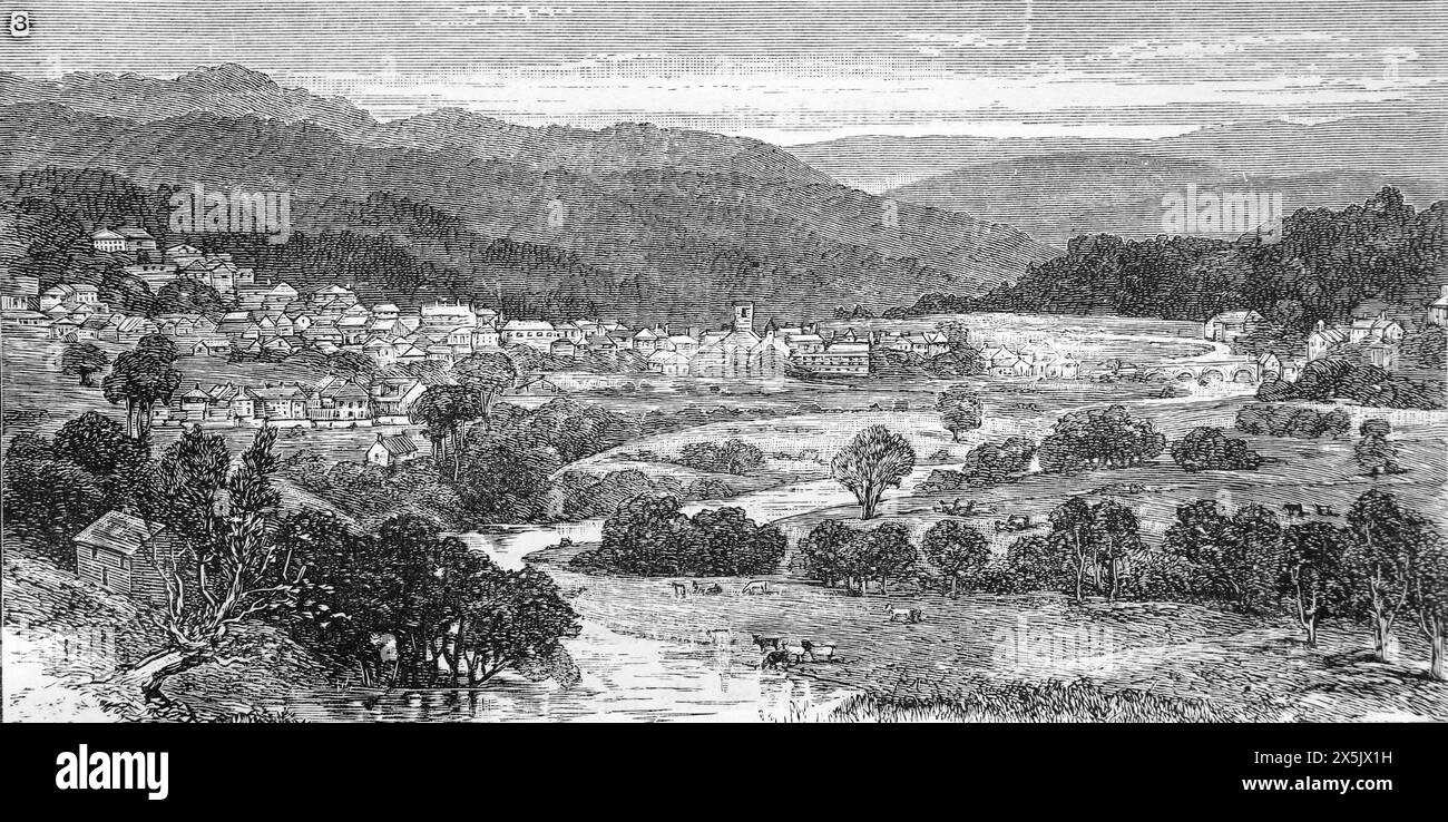 Une vue de Dolgellau, Gwynedd, pays de Galles à la fin du XIXe siècle. Illustration en noir et blanc de notre propre pays vol III publié par Cassell, Petter, Galpin & Co à la fin du XIXe siècle. Banque D'Images